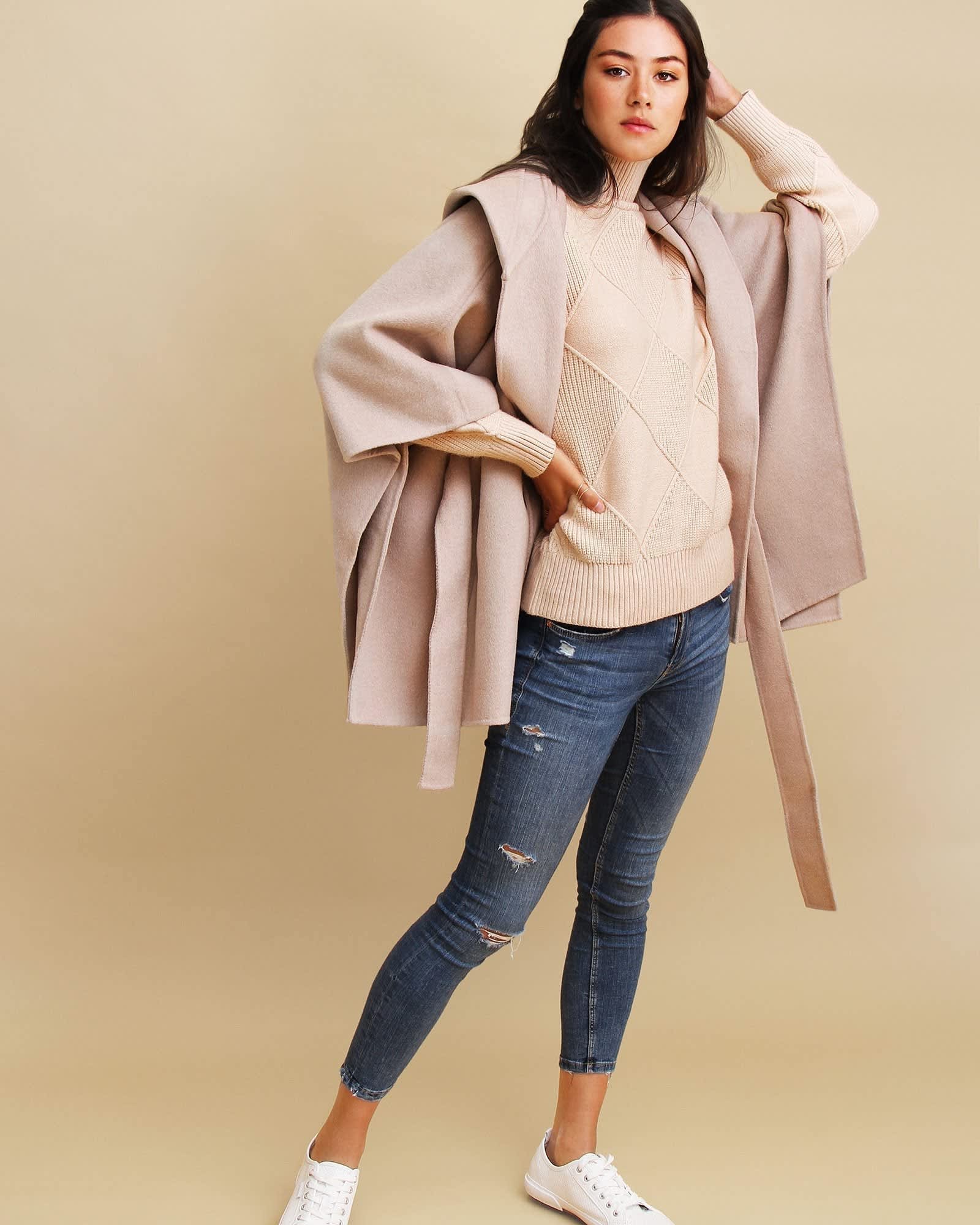 Jackson Landing Wool Blend Cape Coat - Sand | Belle & Bloom | Wolf