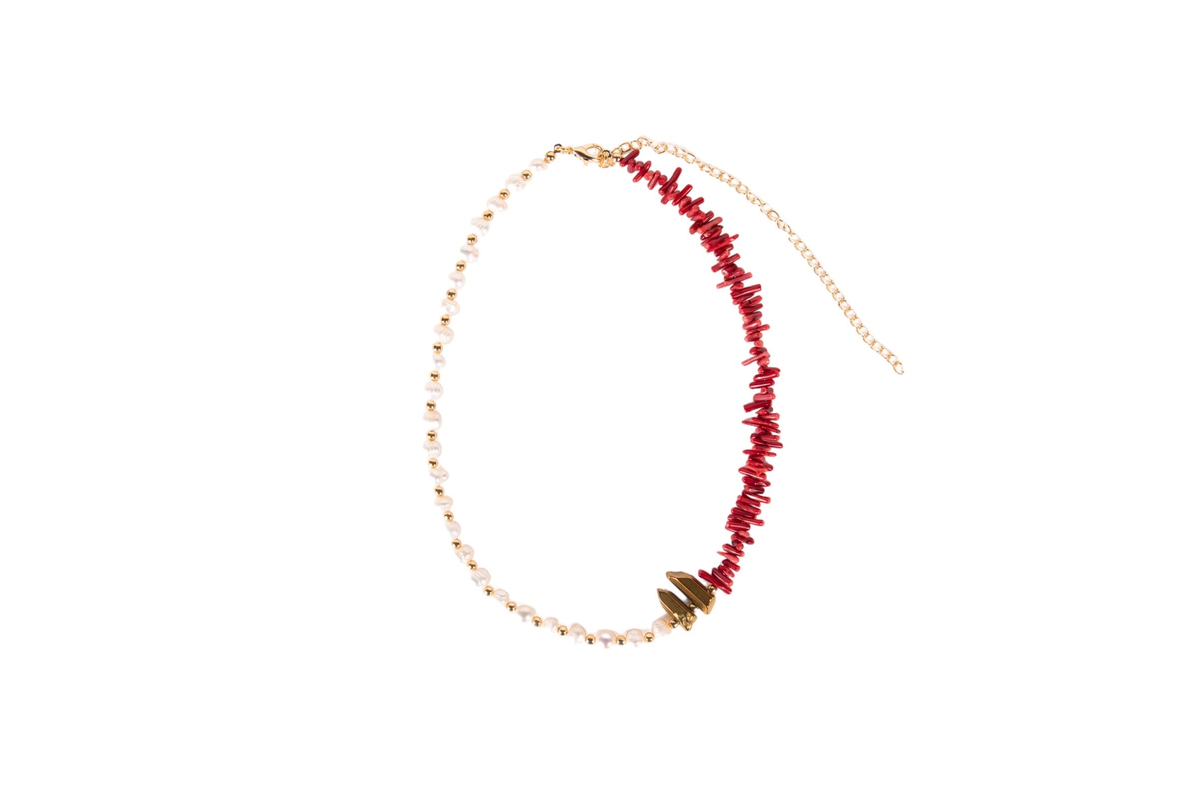 Emerrie Women's Gold / White / Red Cora Pearl Necklace