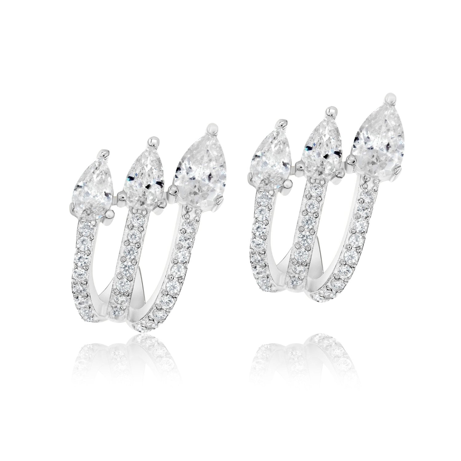 Shymi Women's Three Row Pave Wrap Earrings - Silver