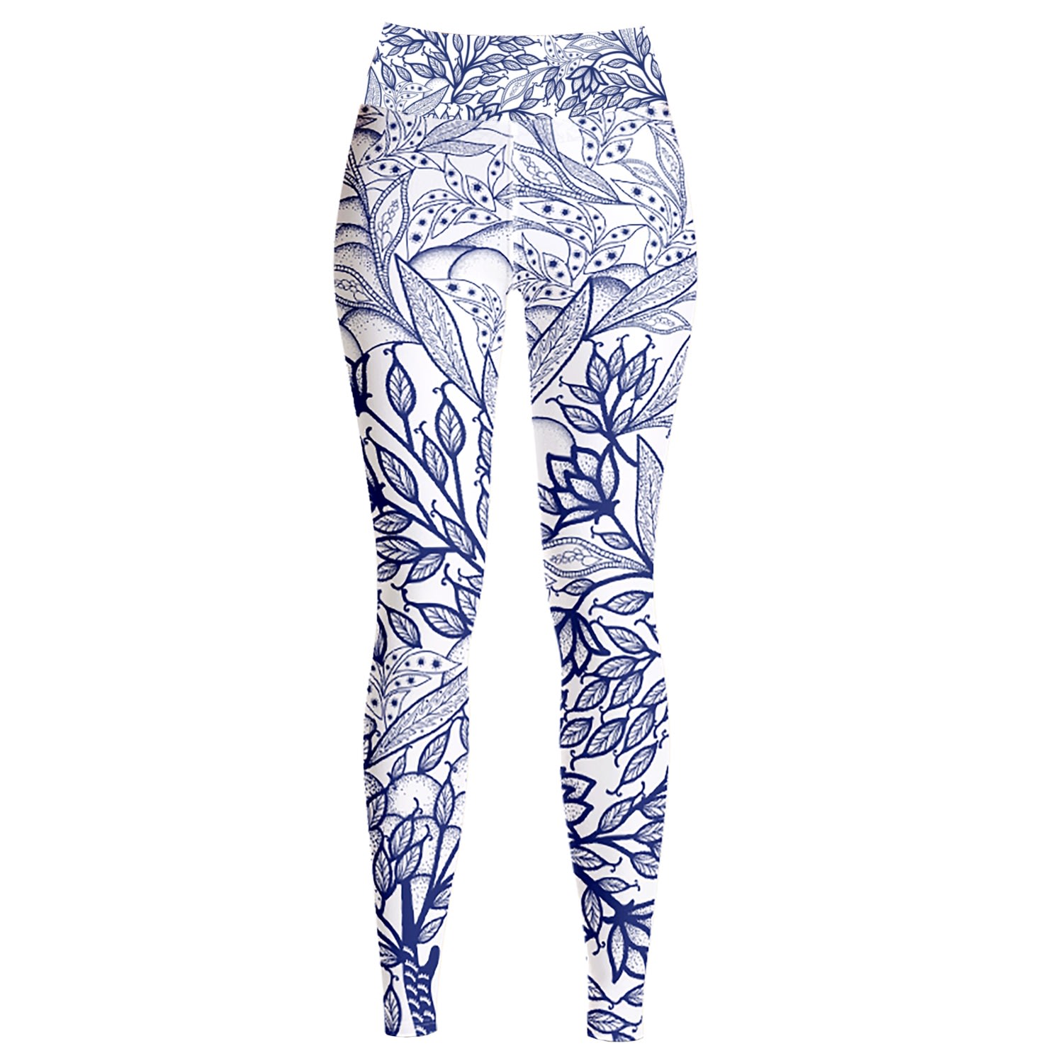 Jessie Zhao New York High Waist Yoga Leggings In Flower Drawing In Blue