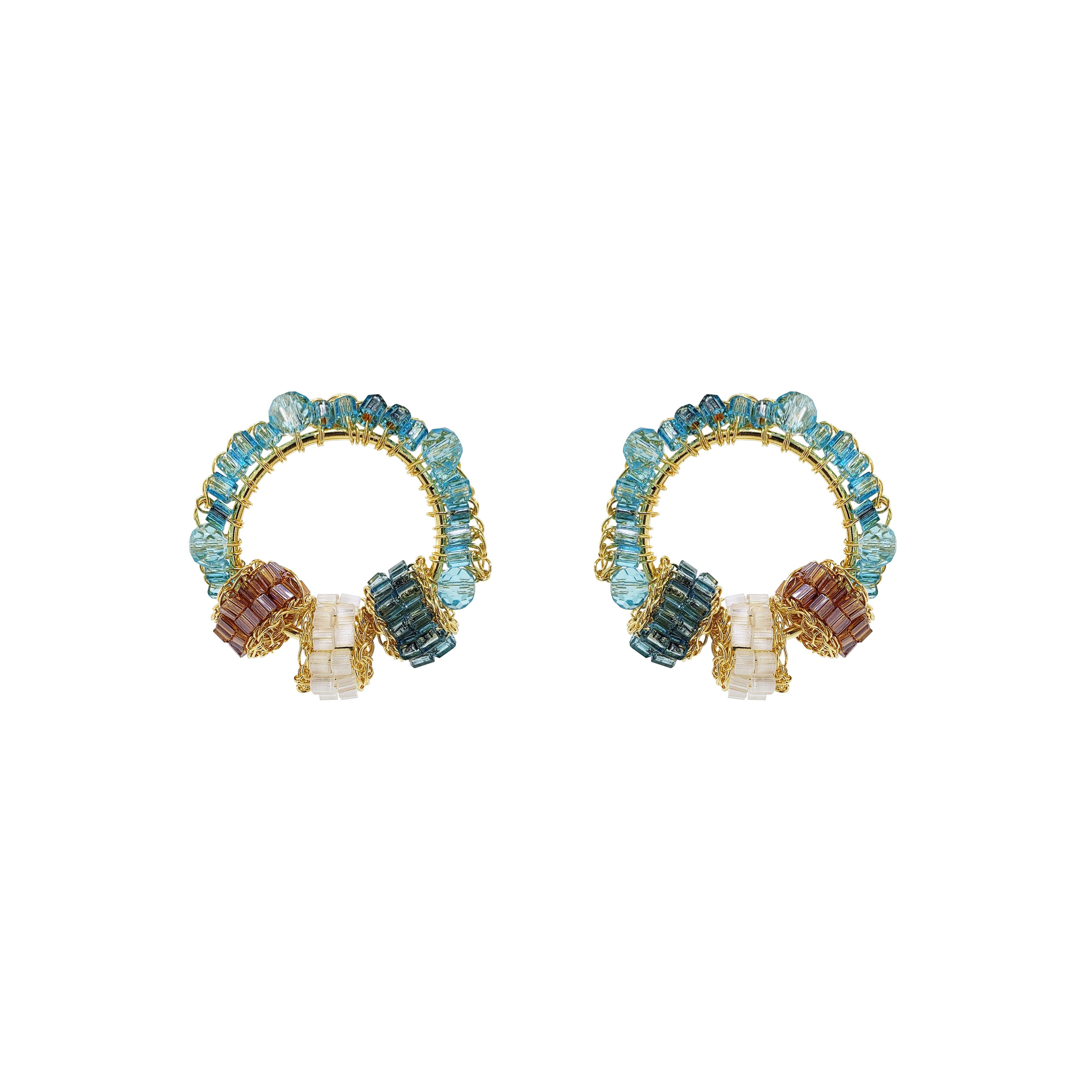 Lavish By Tricia Milaneze Women's Neutrals / Gold / Blue Seafoam Blue Mix High Roller Trio Posts Handmade Earrings