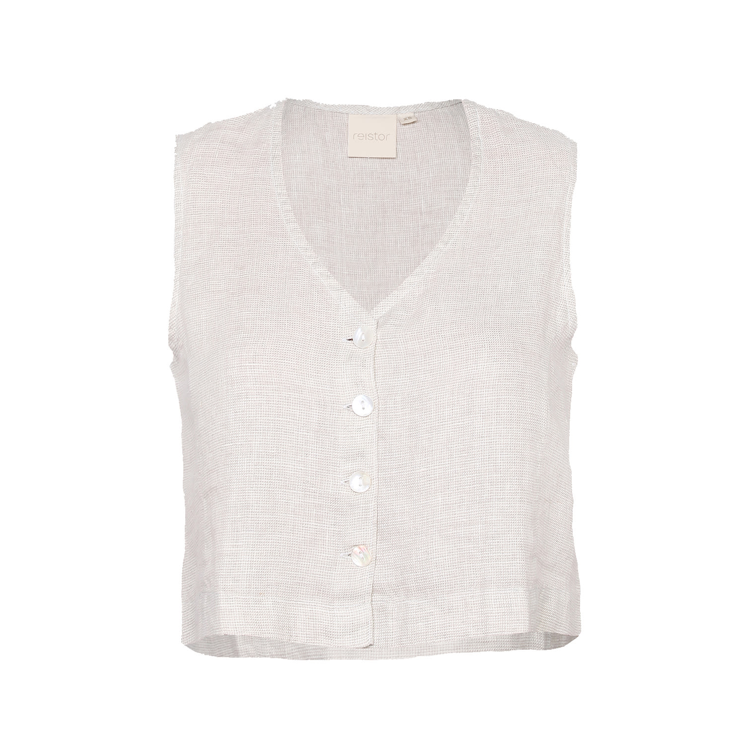 Reistor Women's White Cropped Vest Ecru Linen Shirt In White