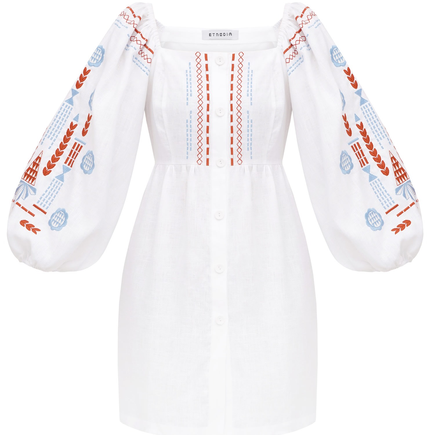 Etnodim Women's Linen Embroidered Dress With Milk Color - Mozaika