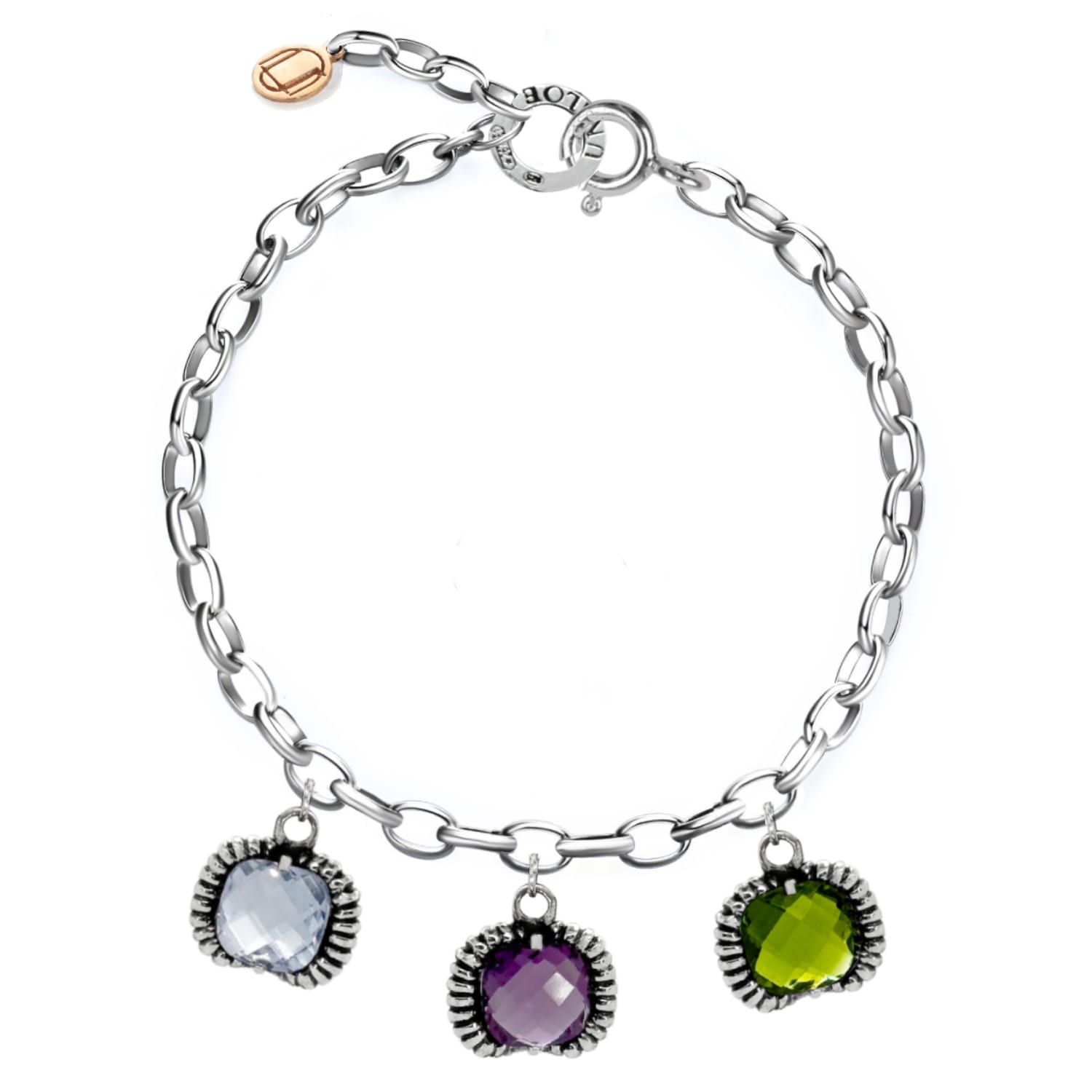 Unaloe Women's Green / Pink / Purple Super Fantasy Bracelet Silver– Timeless Elegance With Three Crystal Bl