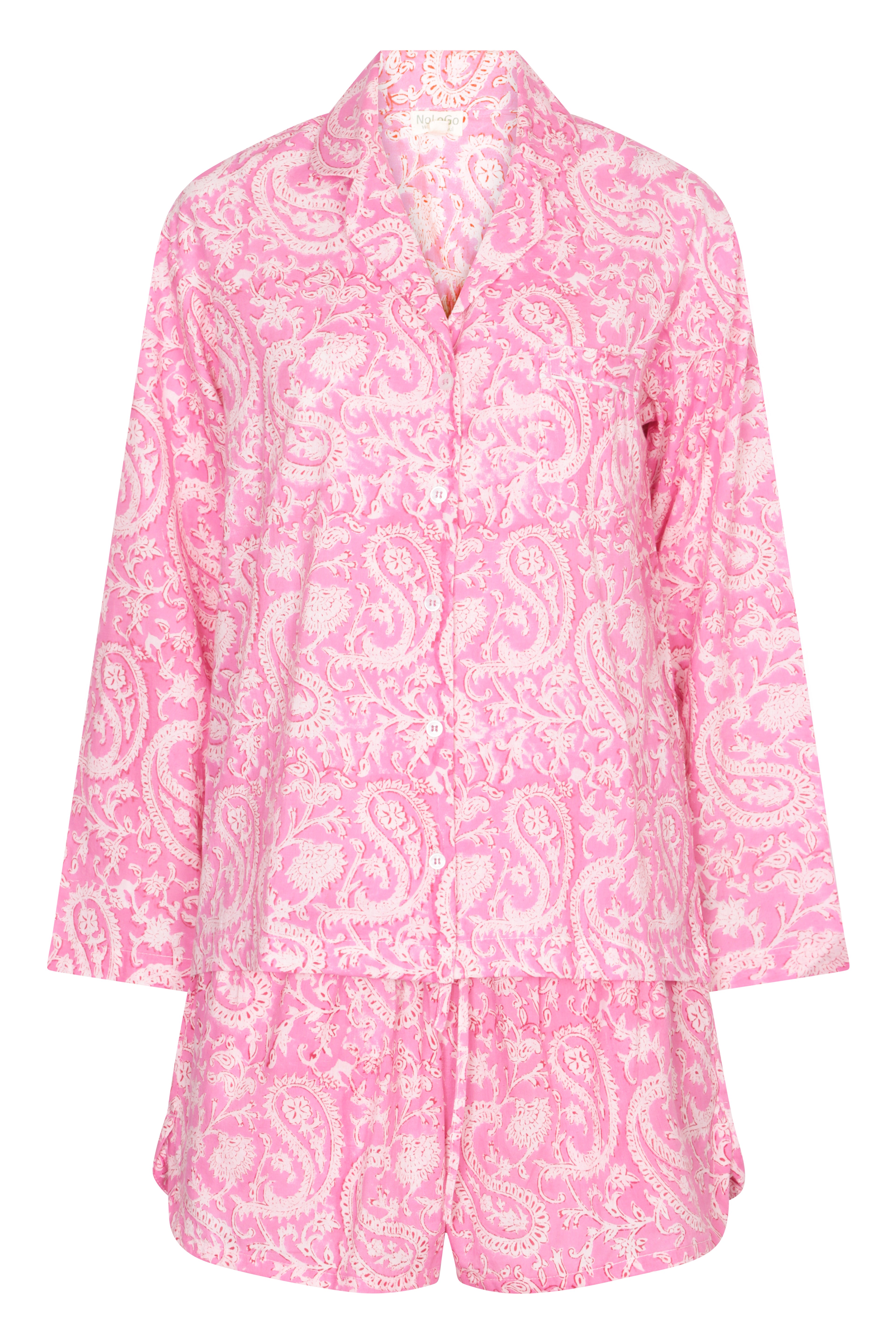 Nologo-chic Women's Pink / Purple Hand Block Printed Cotton Pj Shorts Set - Pink Paisley In Pink/purple