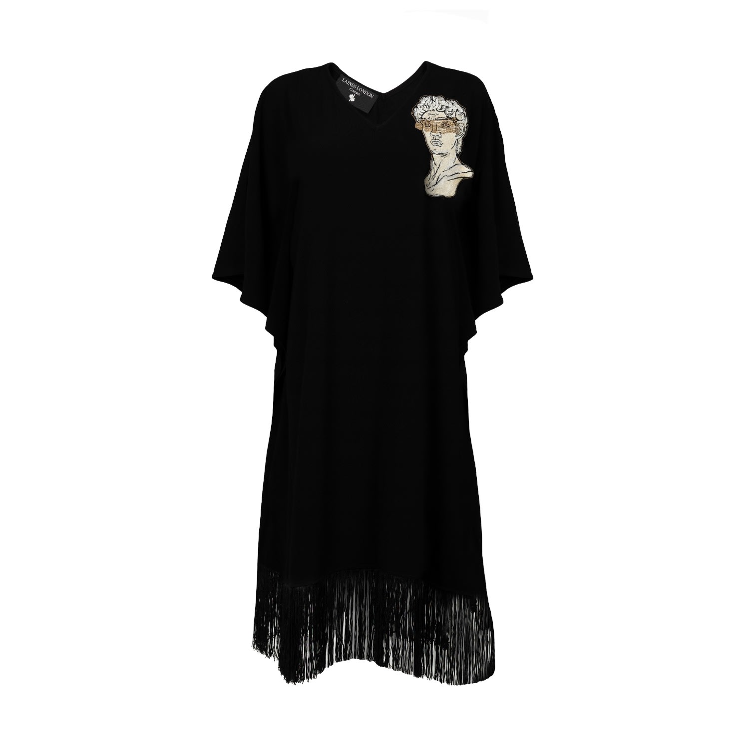 Women’s Laines Couture Fringed Tassel Kaftan With Embellished Greek Bust - Black One Size Laines London