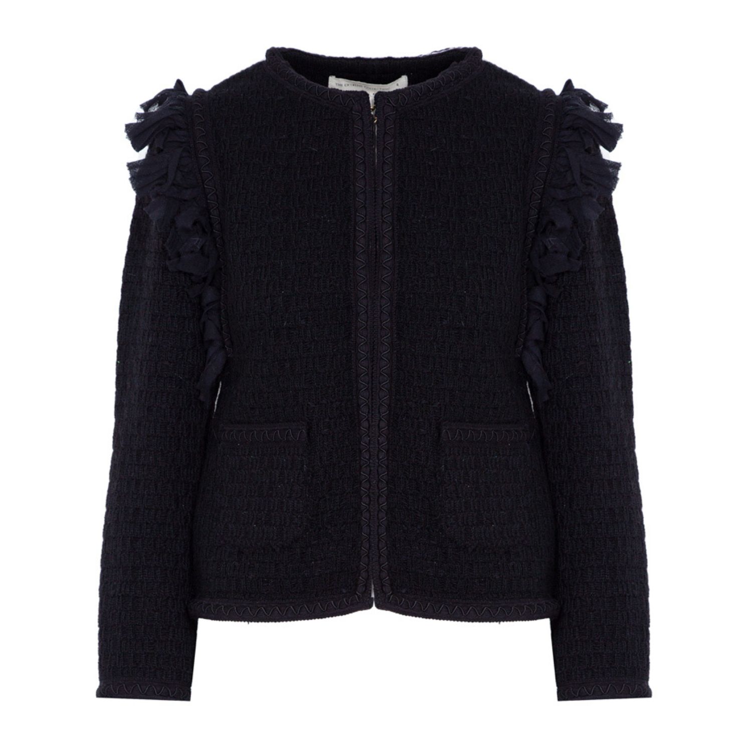 Women’s Black Wool And Alpaca Tweed Jacket With Fringe Trim Detail Tiziano Small The Extreme Collection