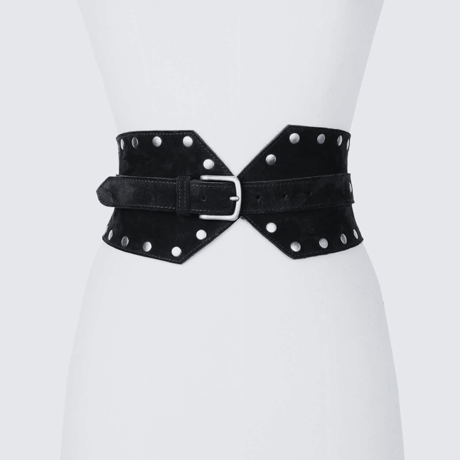 Black Suede Bow Waist Belt with Silver Buckle Wide Suede Corset Belt, Dark Brown Studded Leather, Antique  main image 2