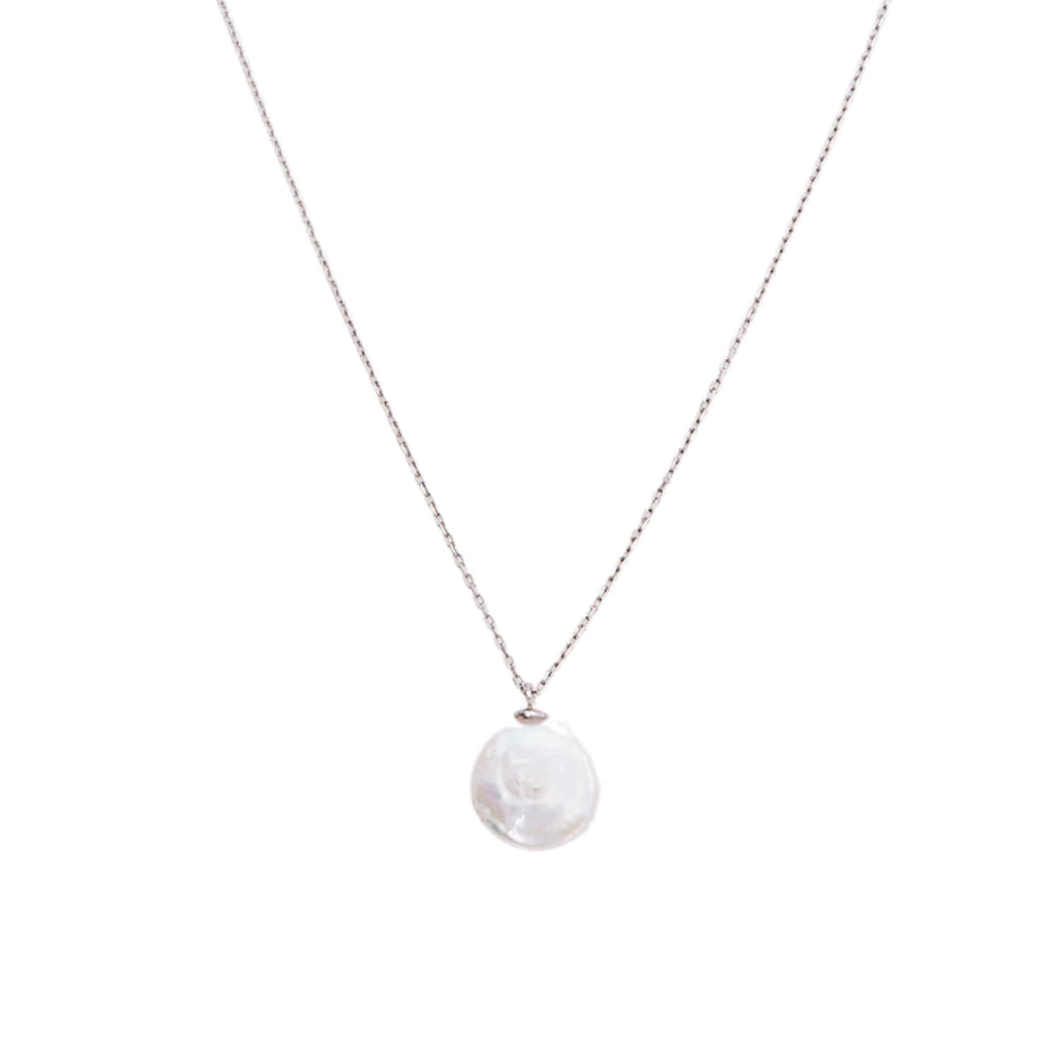 Women’s Baroque Flat Pearl Coin Pendant Necklace Sterling Silver - Silver Spero London