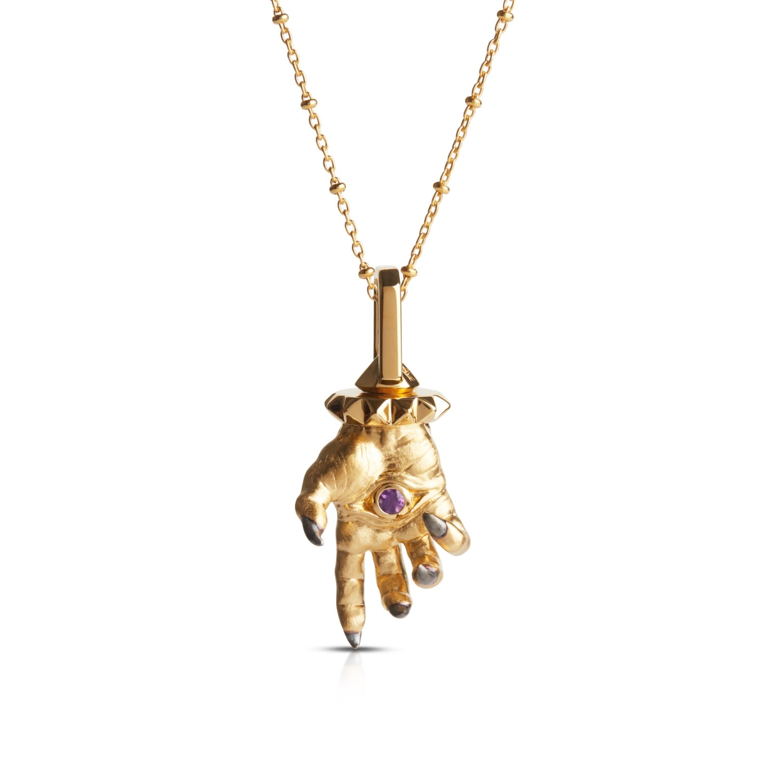 Kasun Men's Hand Of The Protector Pendant - February - Amethyst - Gold Vermeil