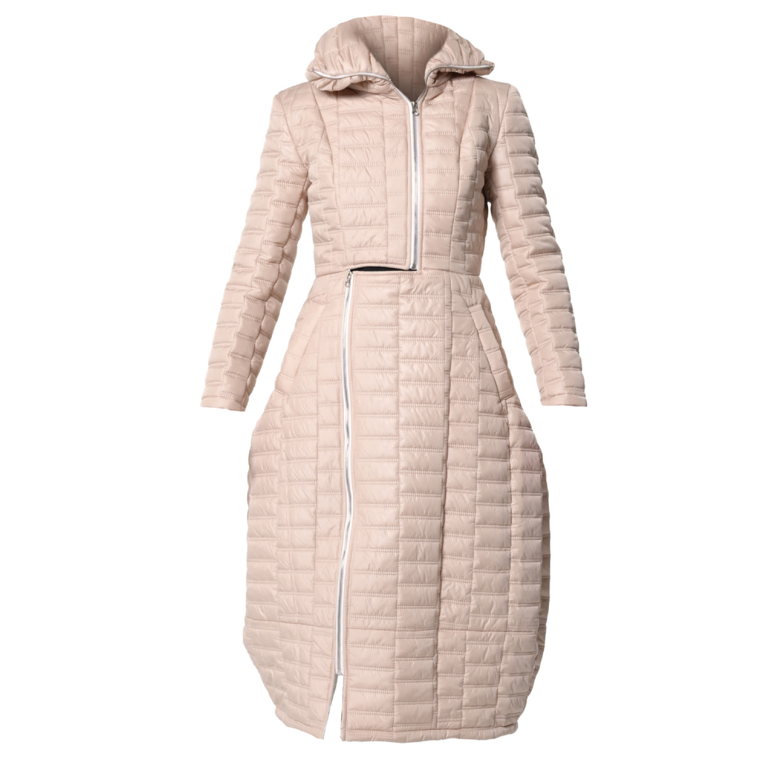 Metamorphoza Women's Neutrals Long Quilted Coat In Beige In Beige