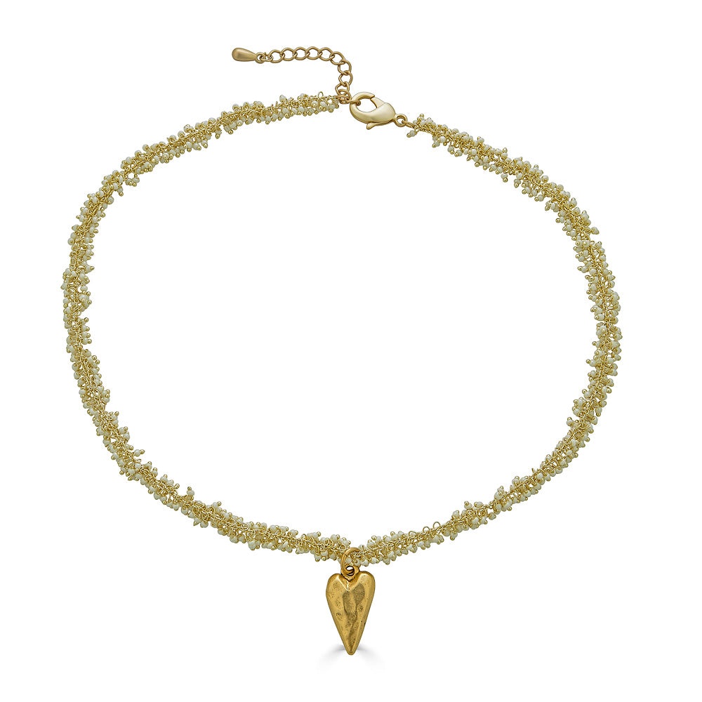 Loni Paul Jewelry Women's Gold / White Pearl Drizzle Necklace With Heart Pendant In Gold