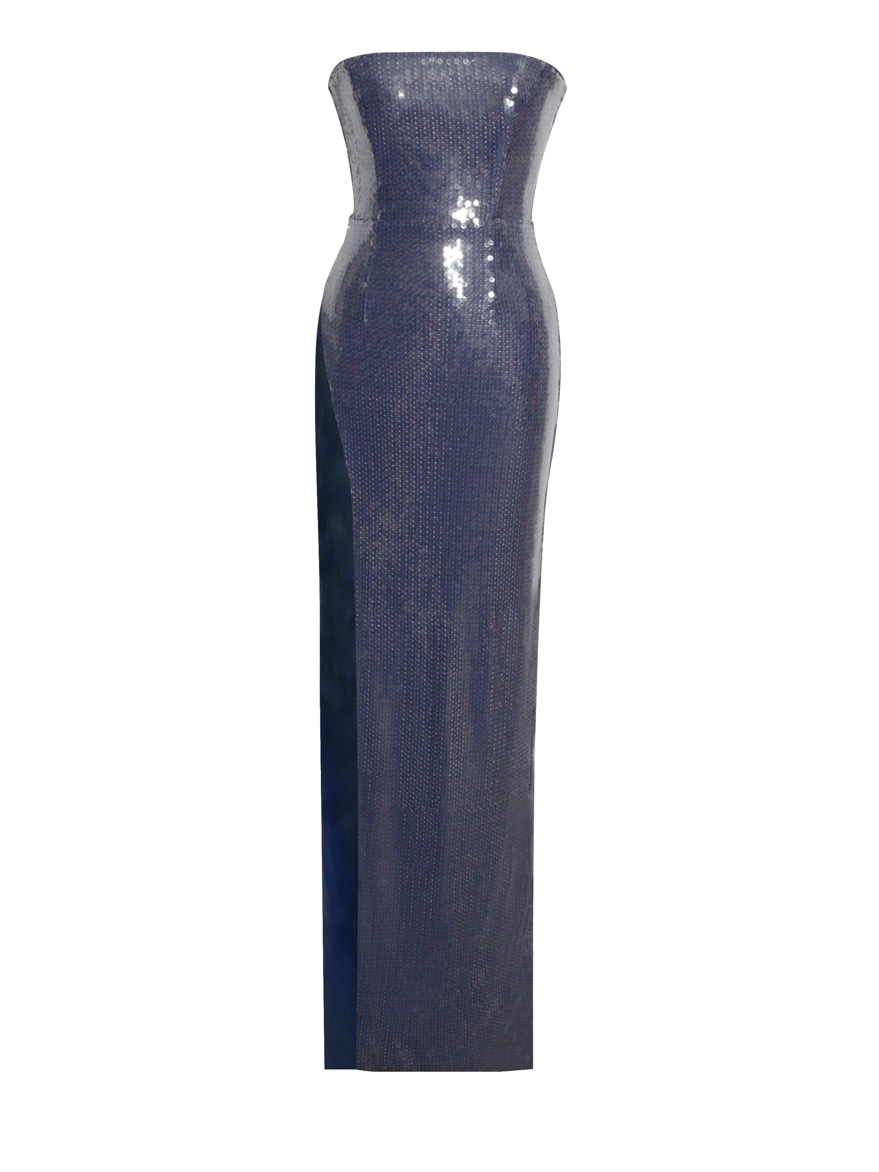 Miss Circle New York Women's Blue Ramona Navy Sequin Strapless High Slit Maxi Dress