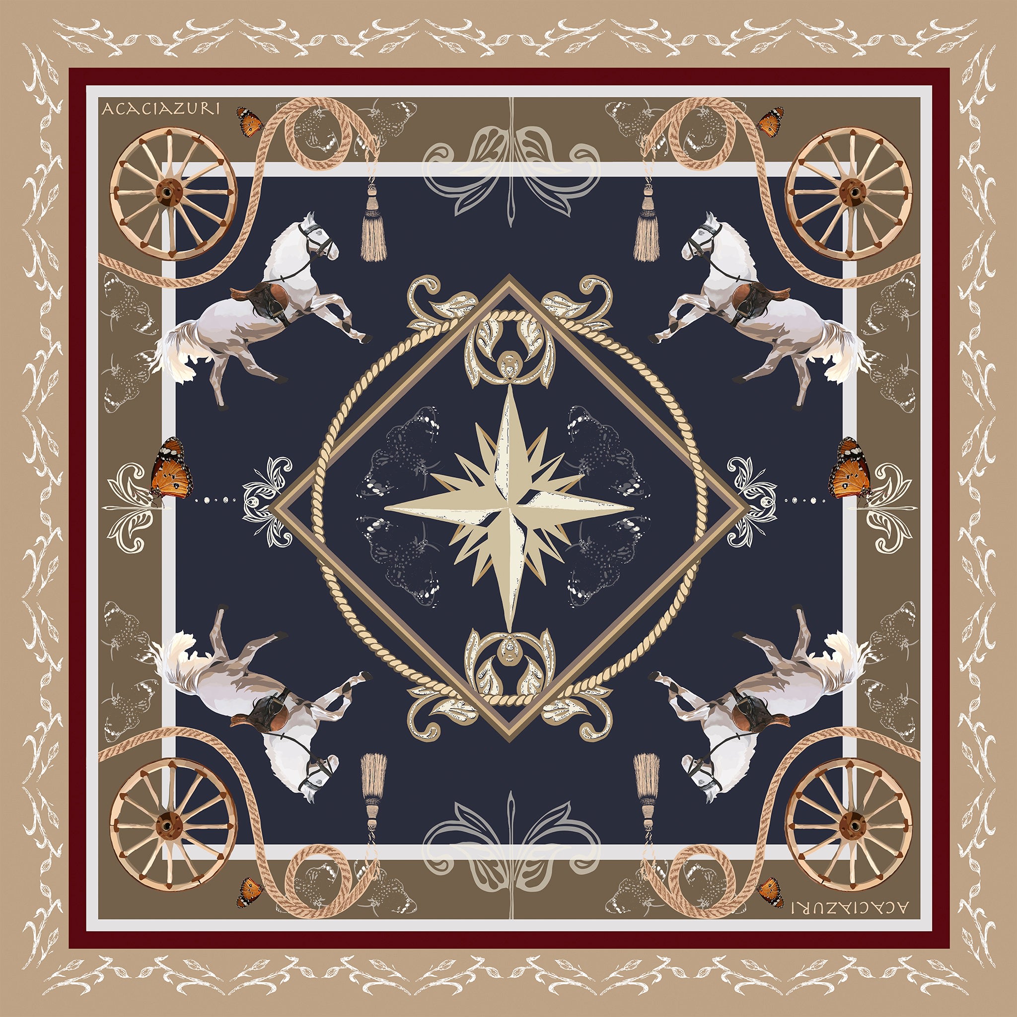 Acaciazuri Women's Green / Blue / Red The Classic Equestrian Scarf - Midnight Blue In Multi