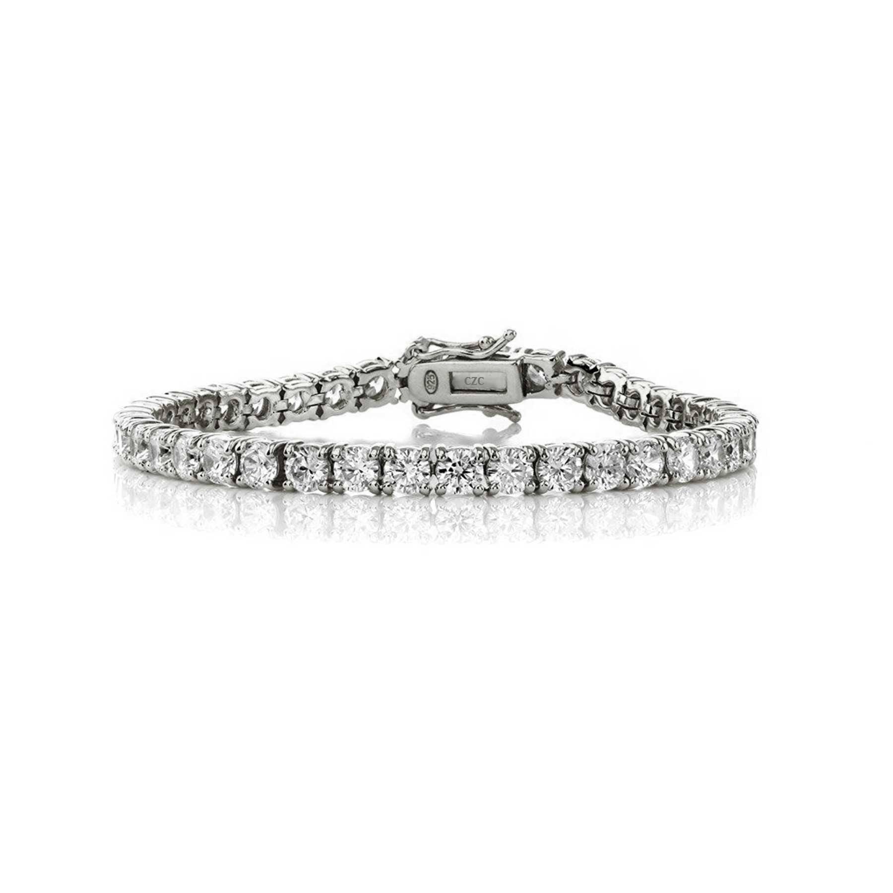Genevive Jewelry Women's White Sterling Silver With Clear Cubic Zirconia Tennis Bracelet In White