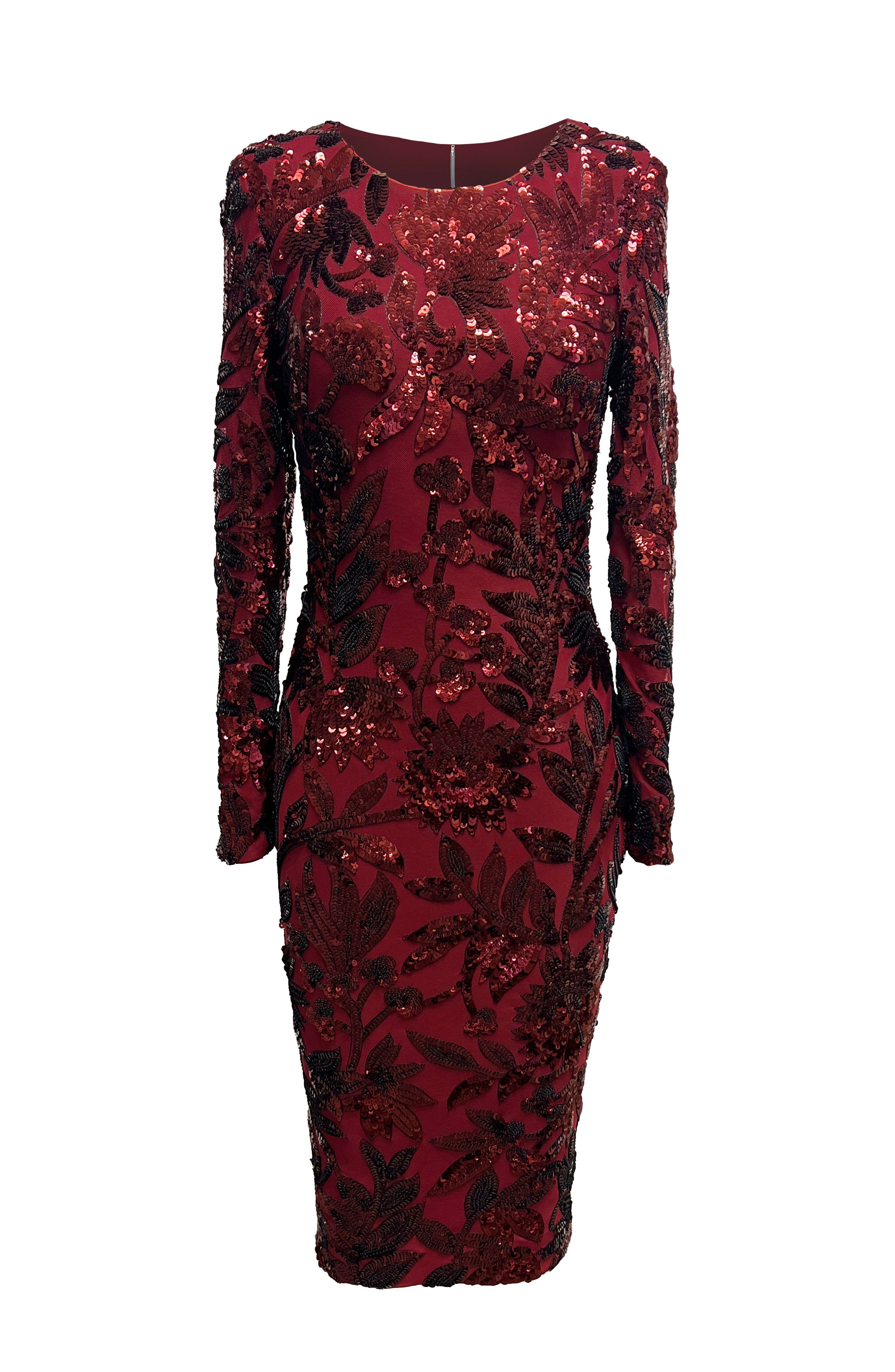 Dress The Population Women's Emmalyn Red Long Sleeve Bodycon Sequin Midi Dress In Red