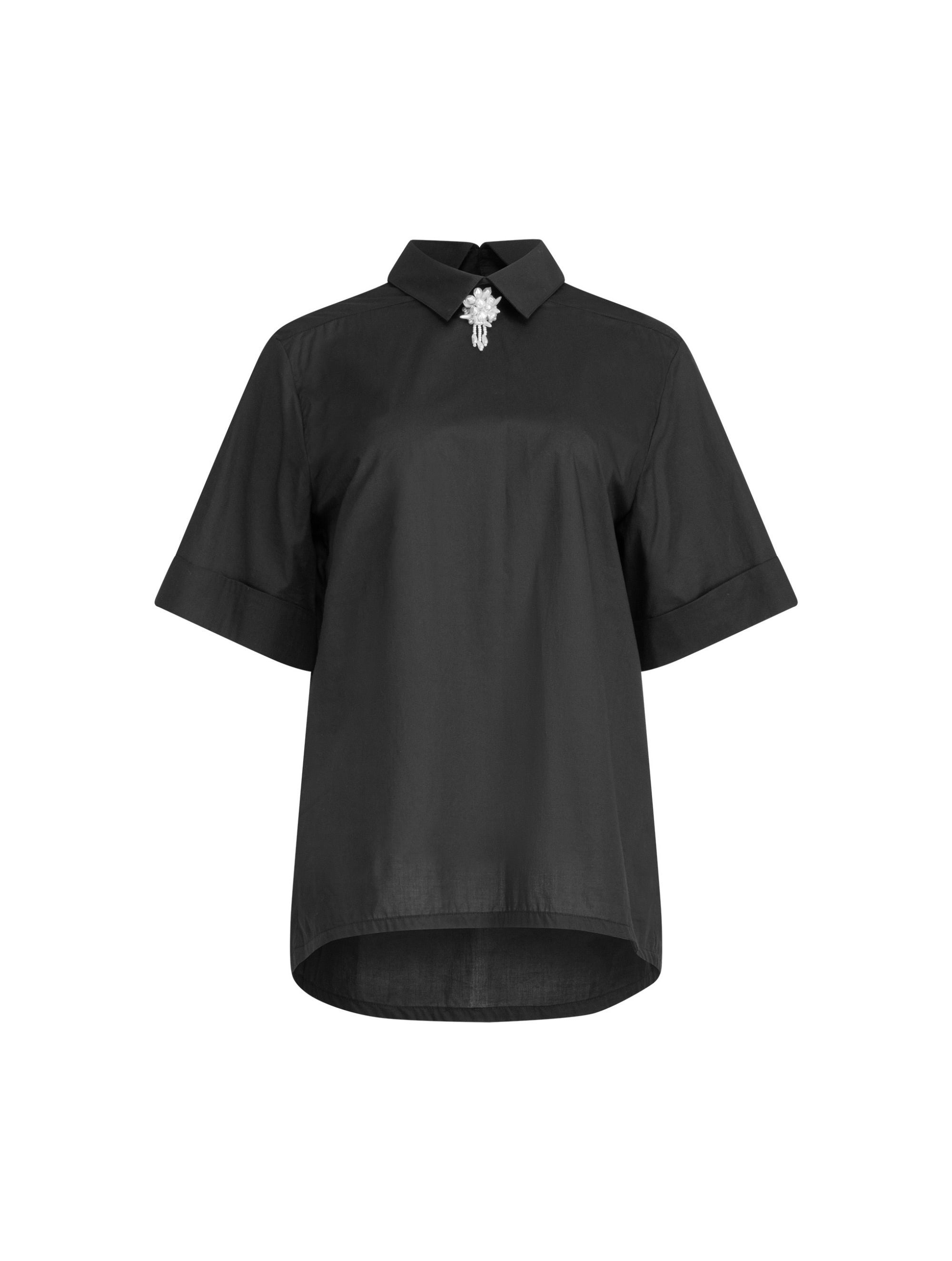 Helene Galwas Women's Black Fayre - Blouse With Pearl Brooch In Black