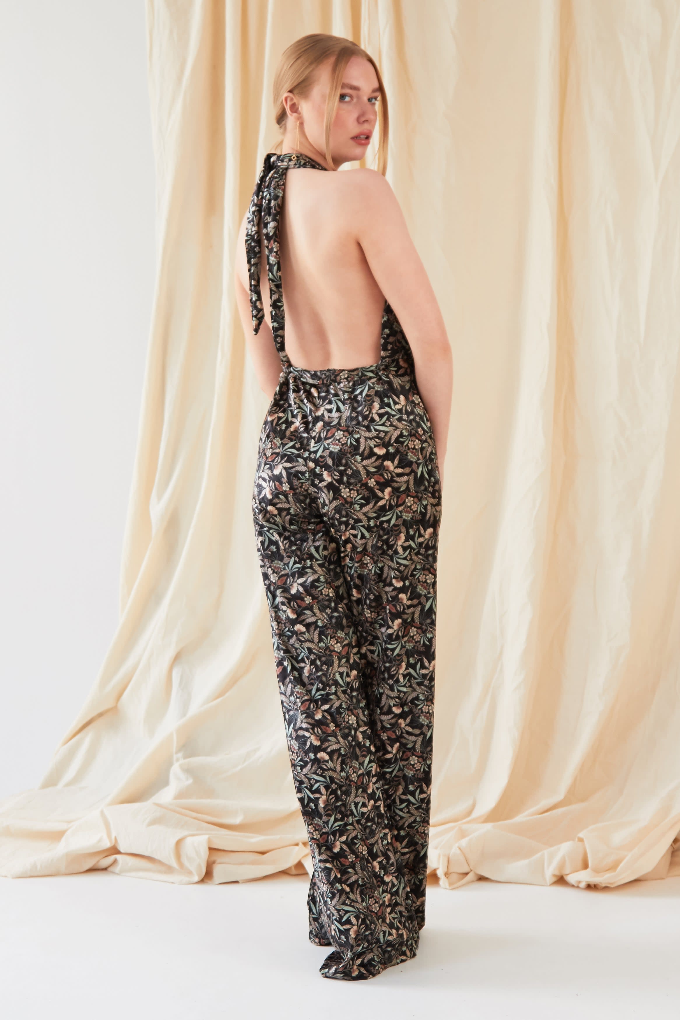 Floral backless jumpsuit sale
