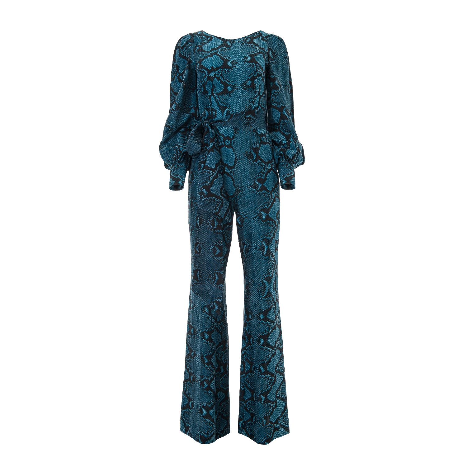 Women’s Extended Cuff Jumpsuit In Blue Snake Tones Silk Extra Small Lita Couture