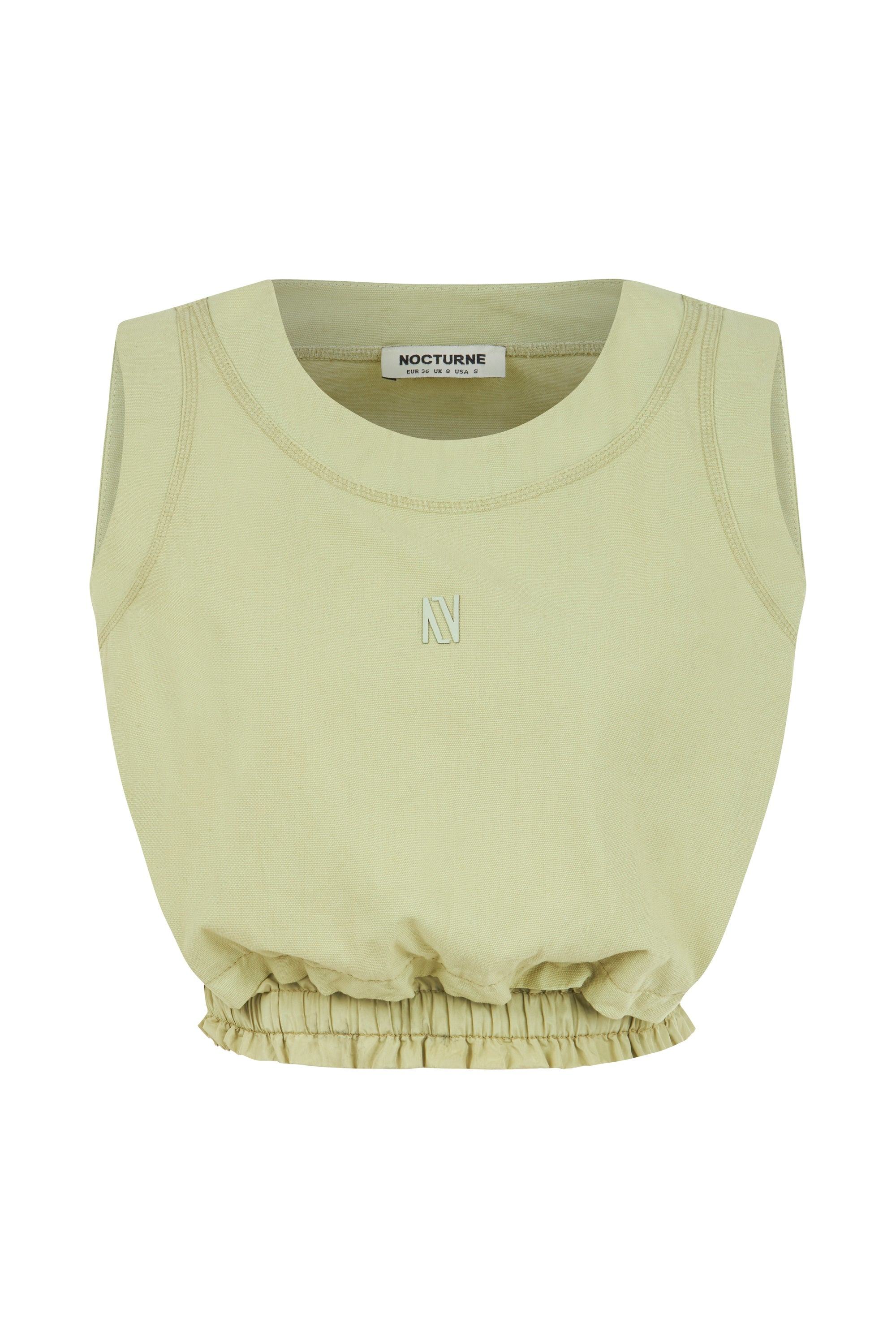 Nocturne Women's Green Crop Top With Printed Detail - Olive In Green