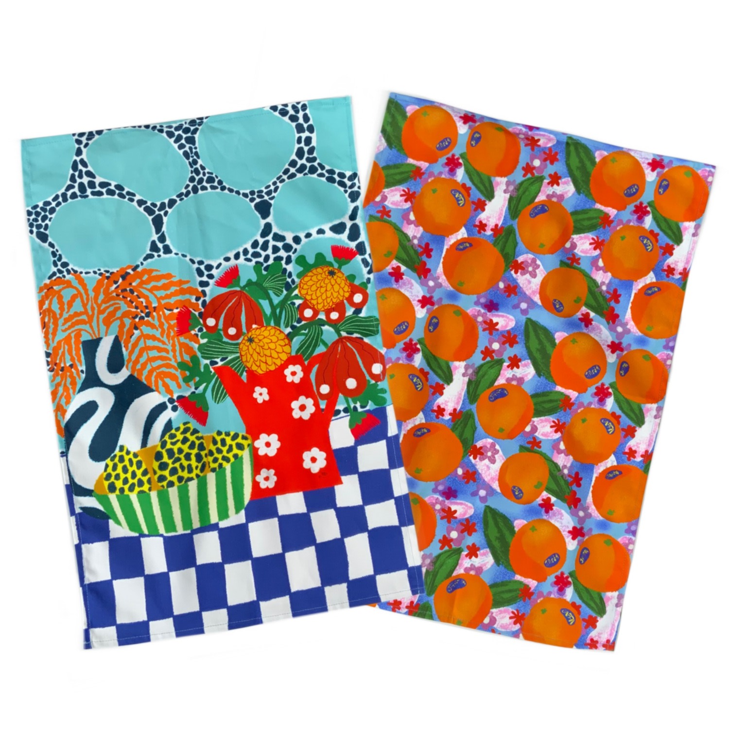 Set Of Two Tea Towels - Oranges/Flower Market The Neighbourhood Threat