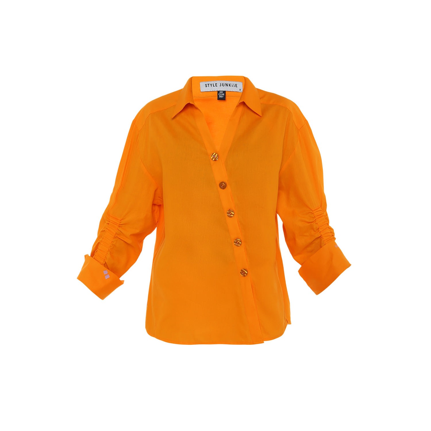 Style Junkiie Women's Mango Poplin Ruched Shirt In Orange