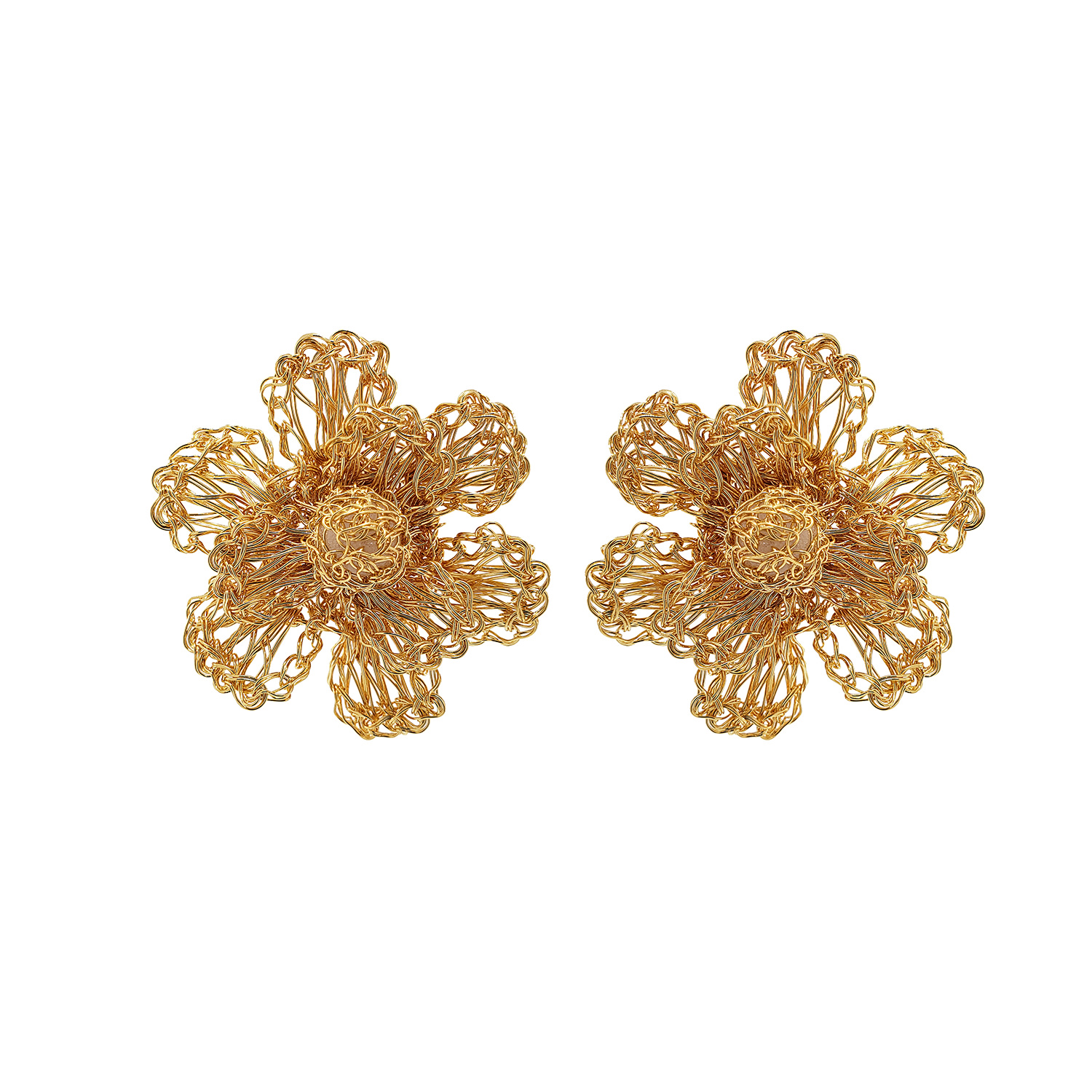 Lavish By Tricia Milaneze Women's All Gold Flora Crochet Post Handmade Earrings