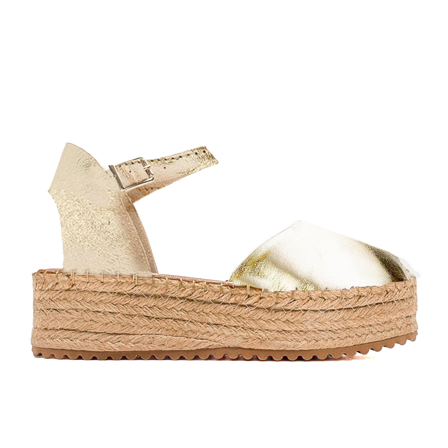 Forever & Always Shoes Women's Viba - Gold Leather Espadrilles In Gold