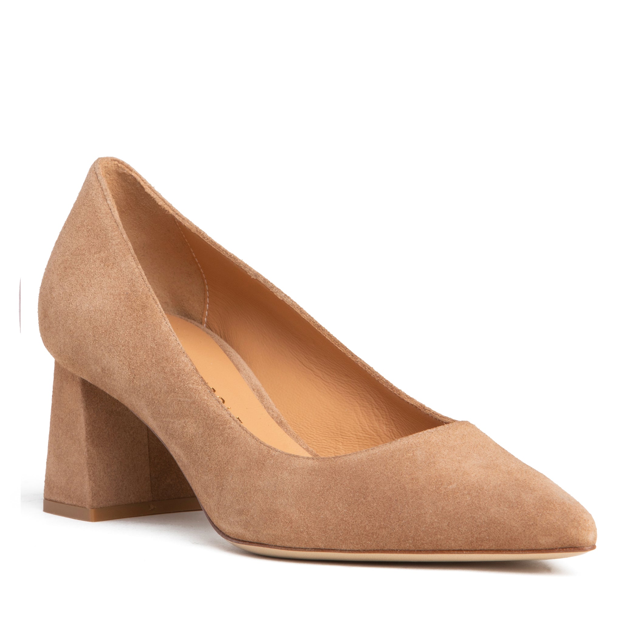 Beautiisoles By Robyn Shreiber Made In Italy Women's Neutrals / Brown Corina Camel Suede Block Low  Heel Pump For Evening Or Work In Brown