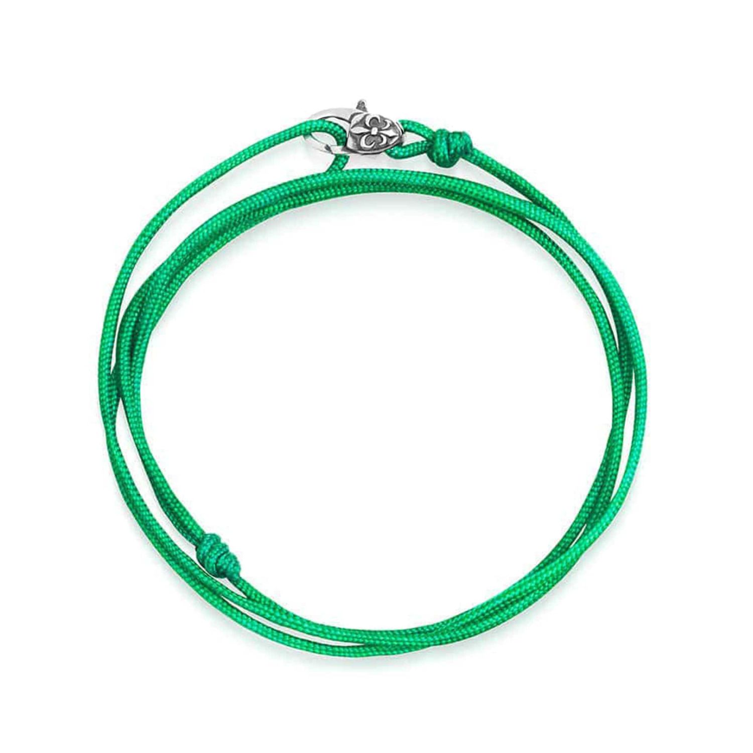 Nialaya Men's Green / Silver Green Wrap-around String Bracelet With Sterling Silver Lock