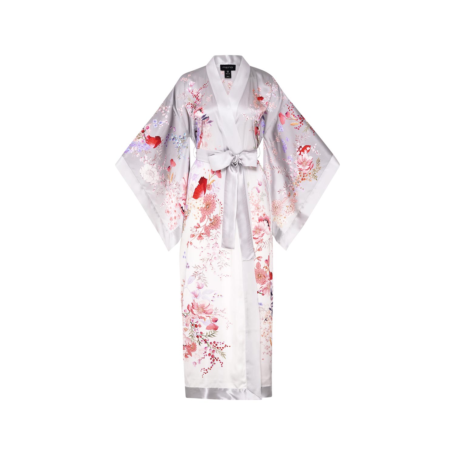 Women's Silver / White Silver Ombre Silk Satin Kimono | One Size | Meng