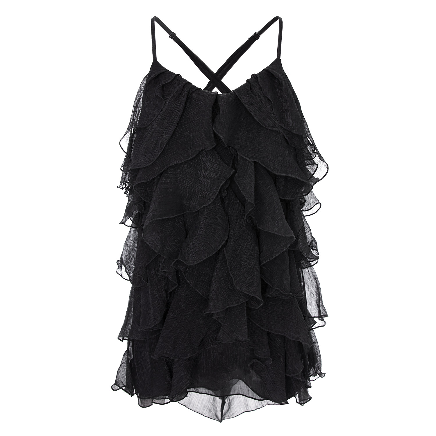 Monarh Women's Black Lucky Silk Dress With Ruffles And Spaghetti Straps In Black