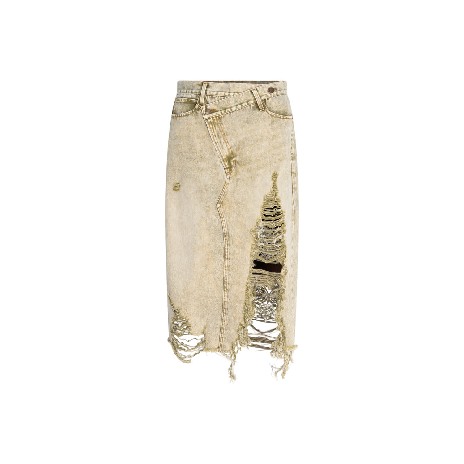 Circular Path Women's Neutrals / Green Cross Over Midi Skirt - Sand In Green