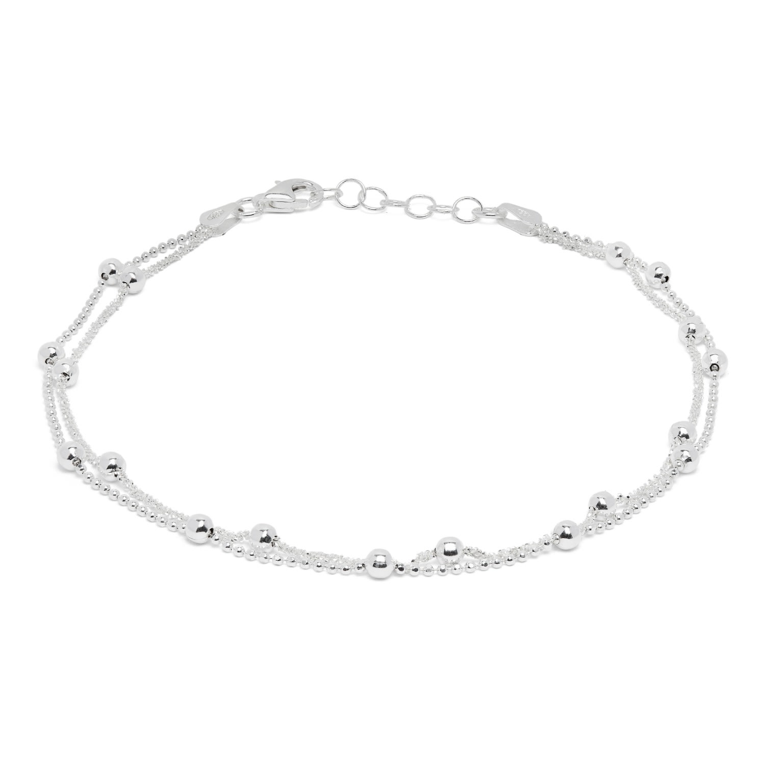 Women's Silver Double Beaded Anklet | Kaizarin