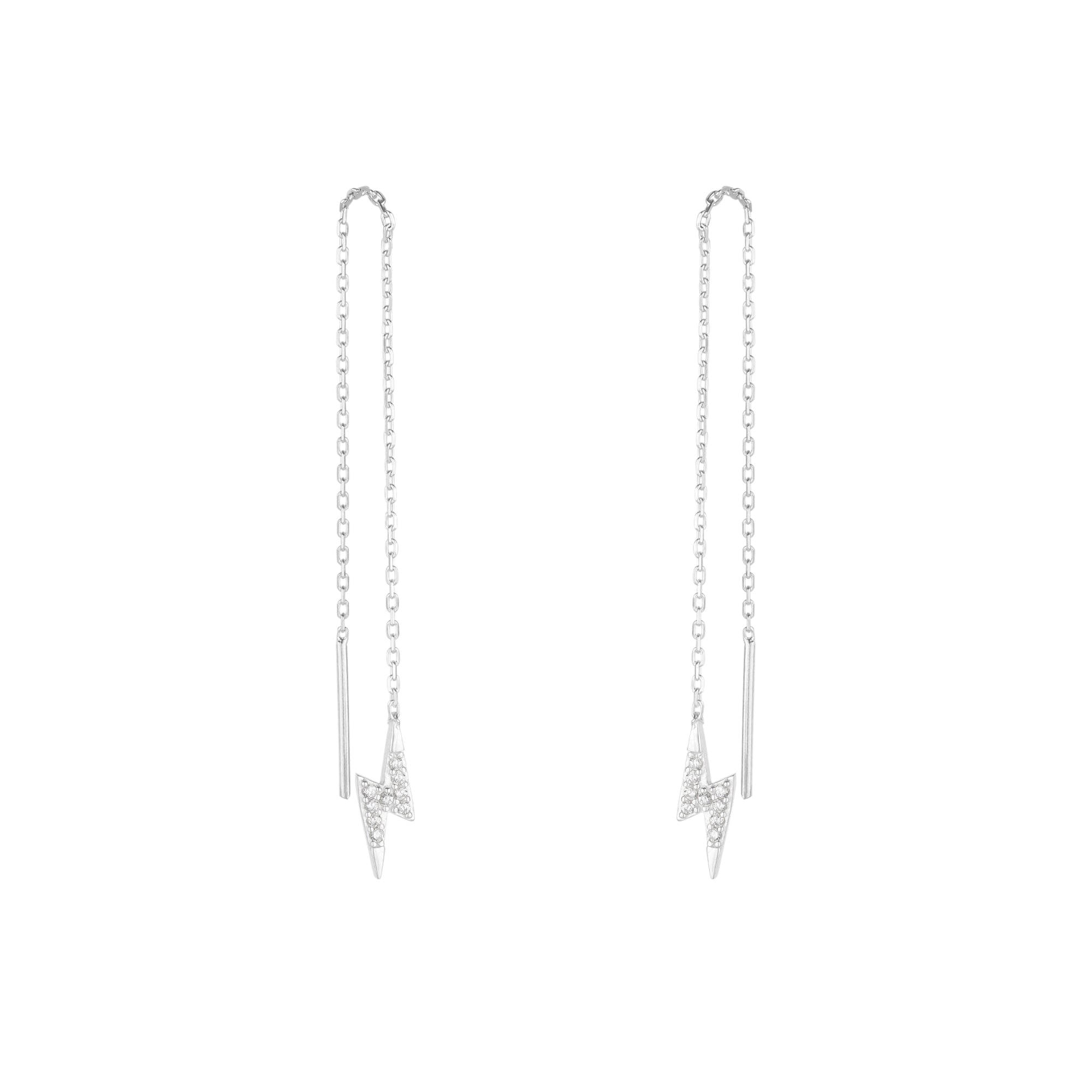 Spero London Women's Lightning Bolt Sterling Silver Chain Drop Earring - Silver