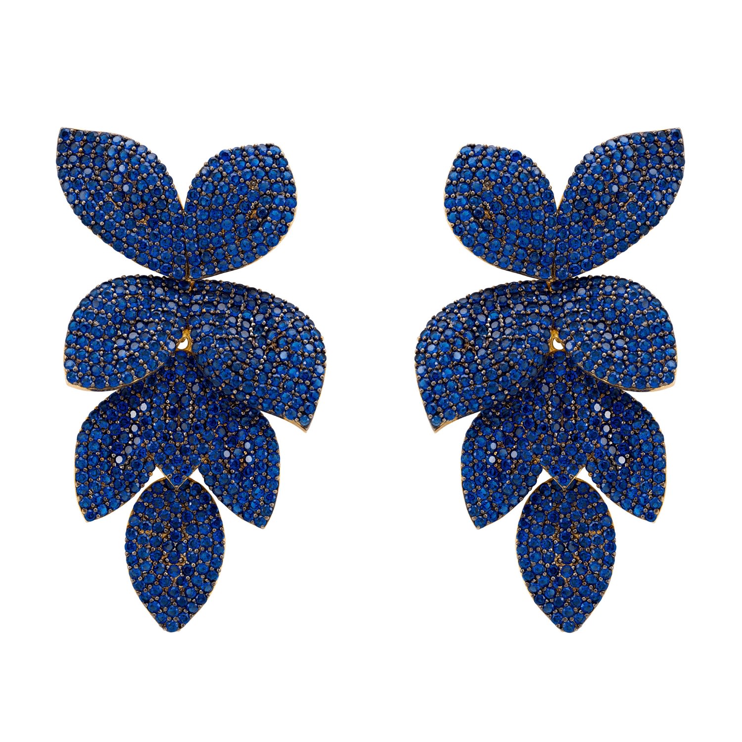 Latelita Women's Gold / Blue Petal Cascading Flower Earrings Gold Sapphire Cz In Multi