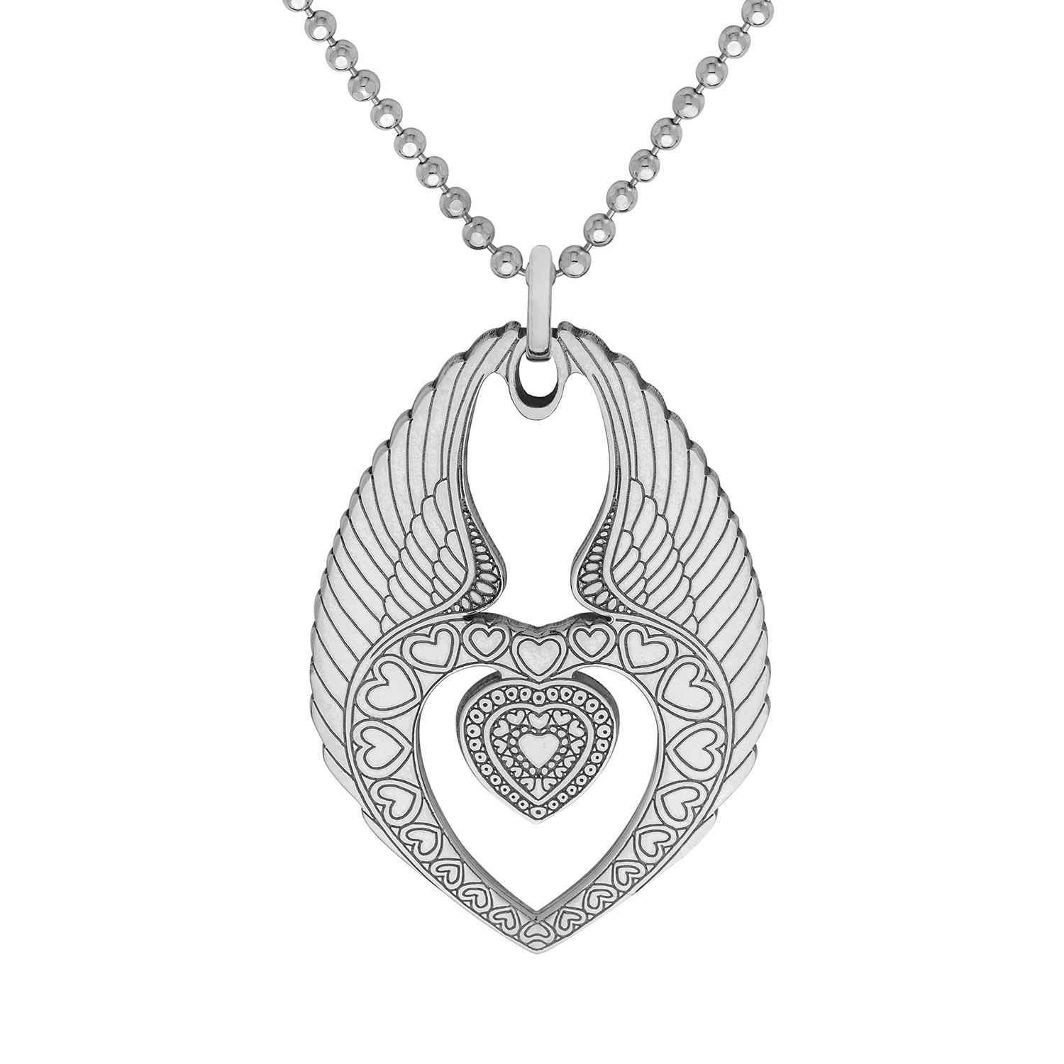 Cartergore Women's Medium Silver Winged Heart Pendant Necklace In Silver