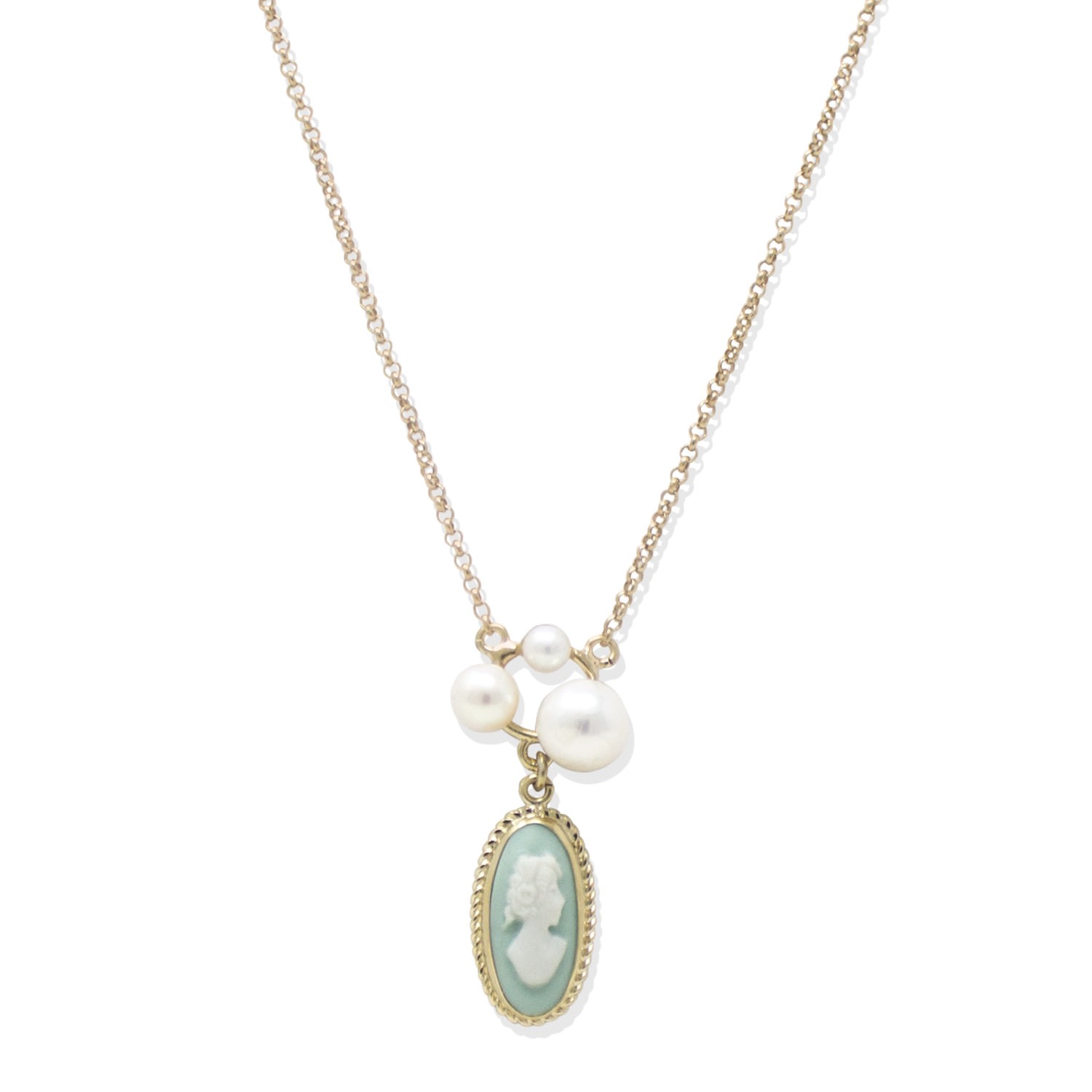 Women’s Green / White Lilith Gold-Plated Green Cameo And Pearl Necklace Vintouch Italy