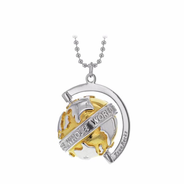 True Rocks 2 Tone Sterling Silver & 18kt Gold Plated Small Spinning Globe In Spinning