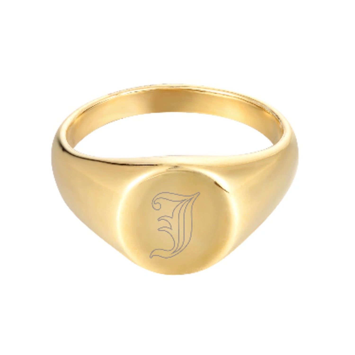 Women’s 22Ct Gold Vermeil Old English Engraved Initial Rounded Signet Ring - Letter J Seol + Gold