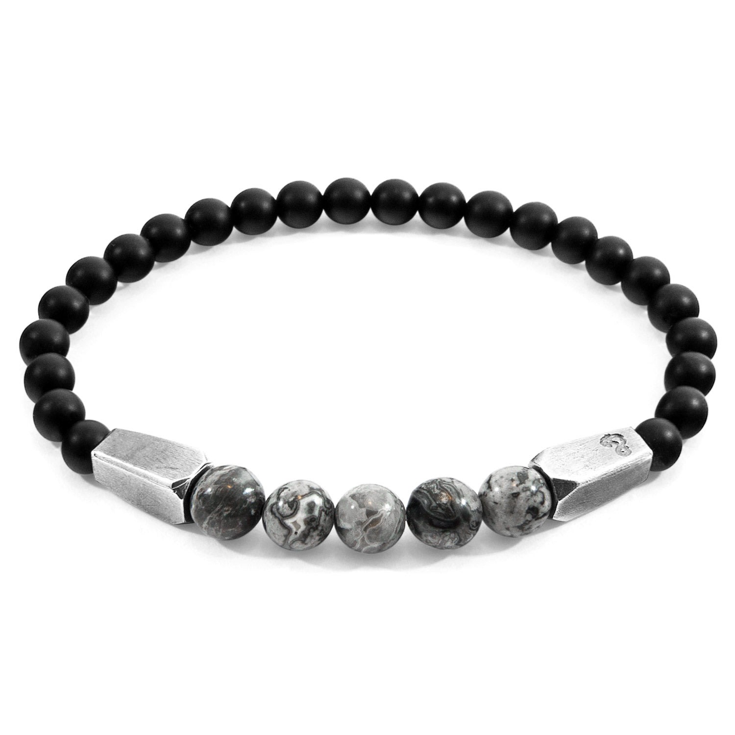 Anchor & Crew Men's Grey Jasper Hukou Silver & Stone Bracelet In Gray