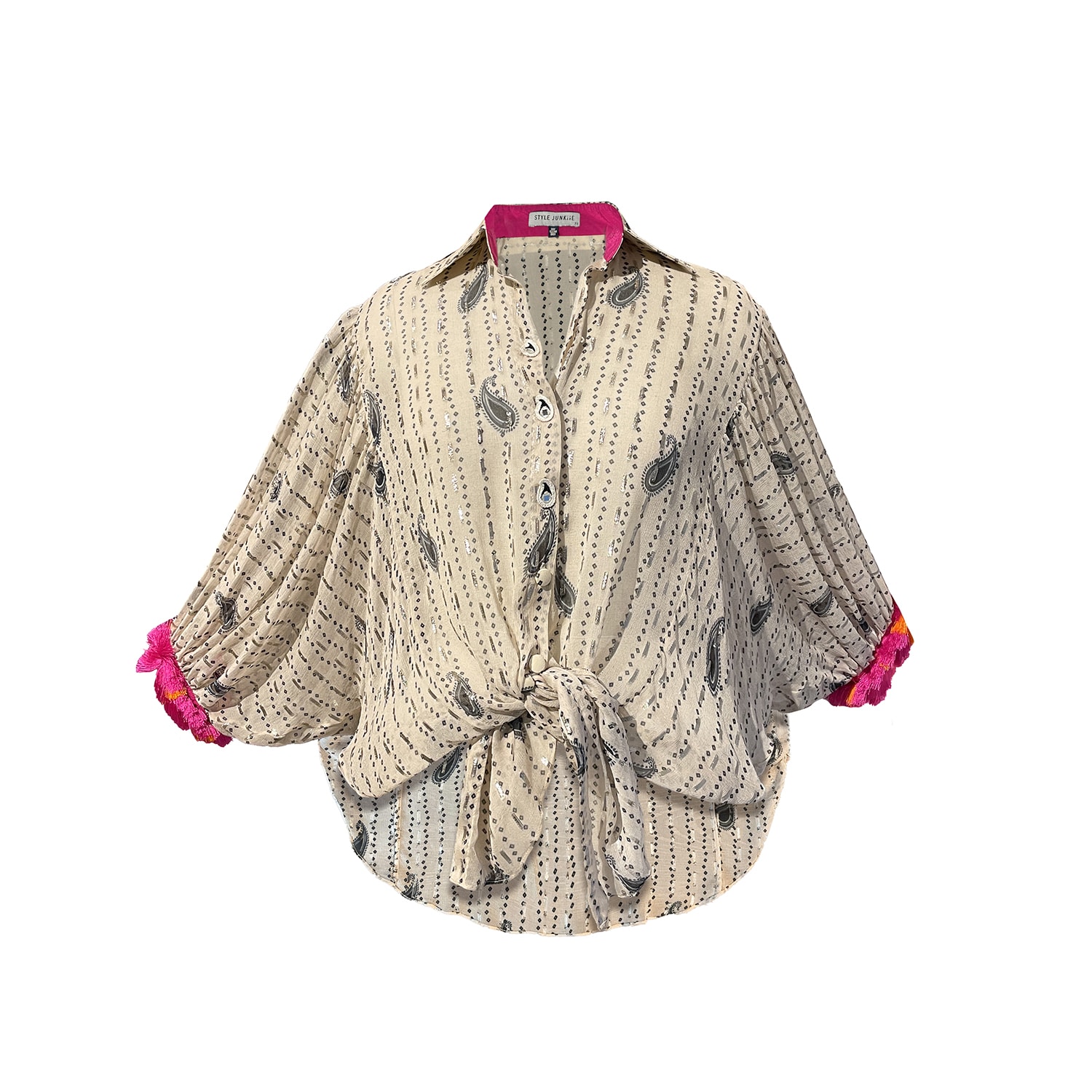 Style Junkiie Women's Bandhani Kimono Shirt - Black & White
