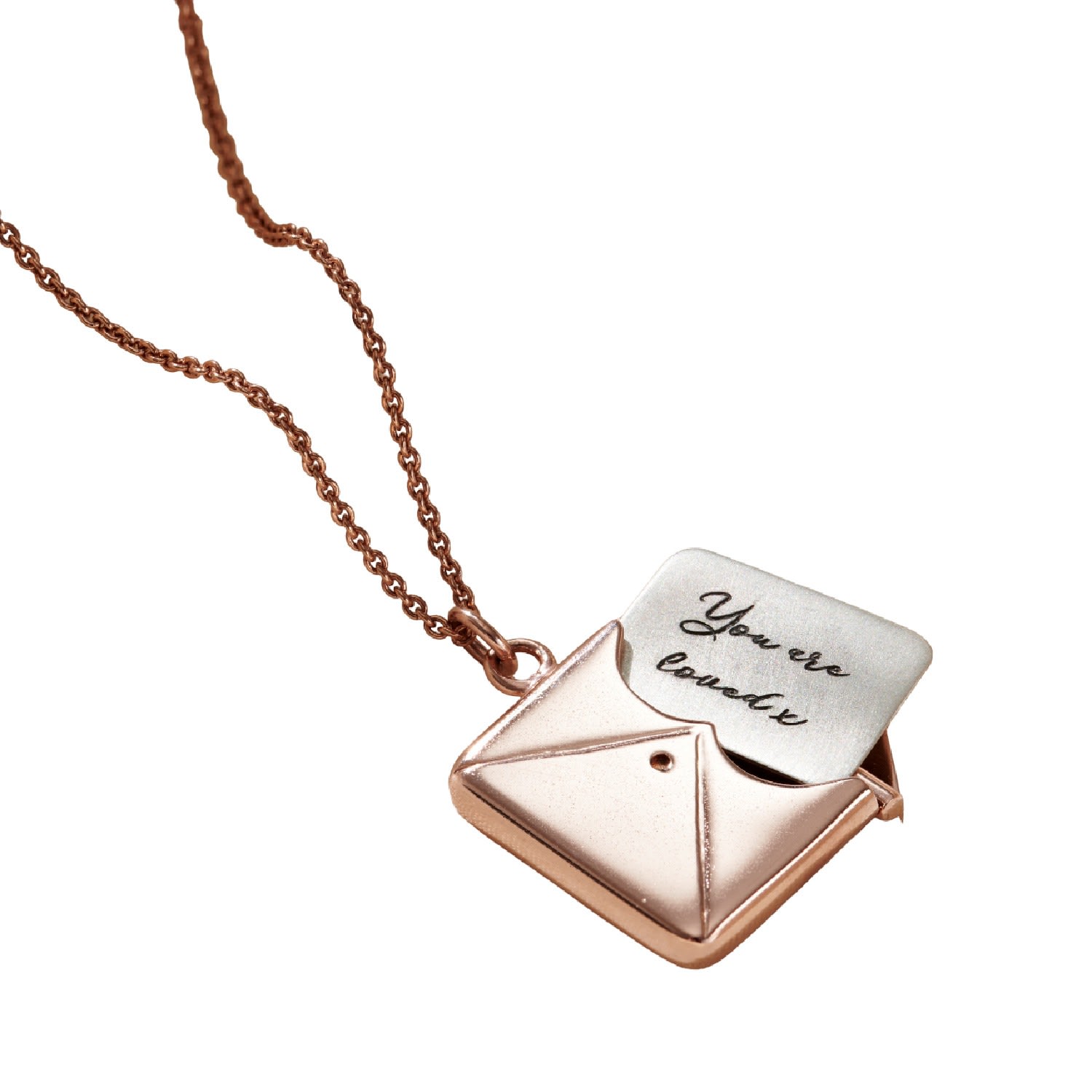 Women’s Rose Gold Plated Script You Are Loved’ Envelope Necklace Posh Totty Designs