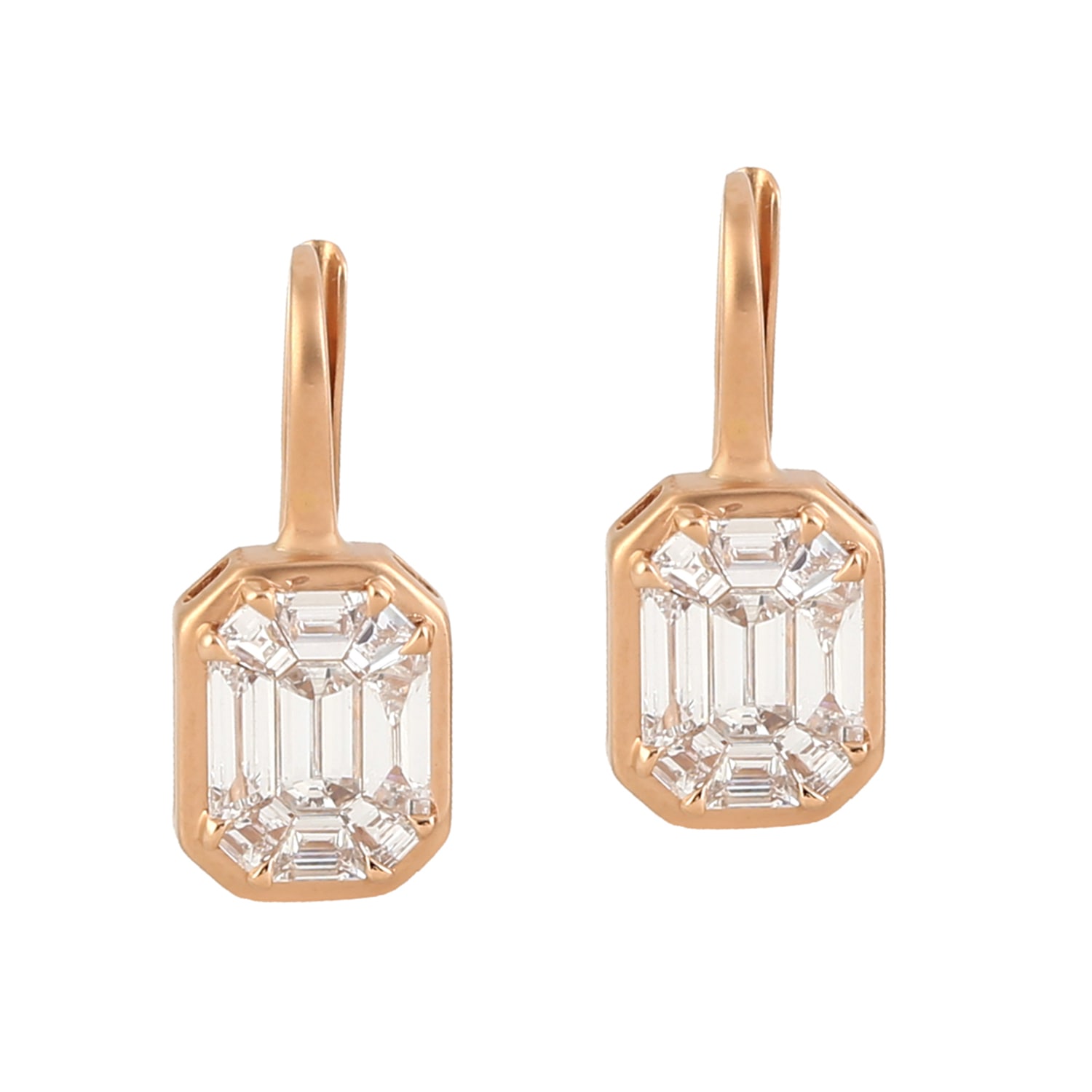 Artisan Women's Rose Gold / White Emerald Cut Diamond Dangle Earrings In Rose Gold