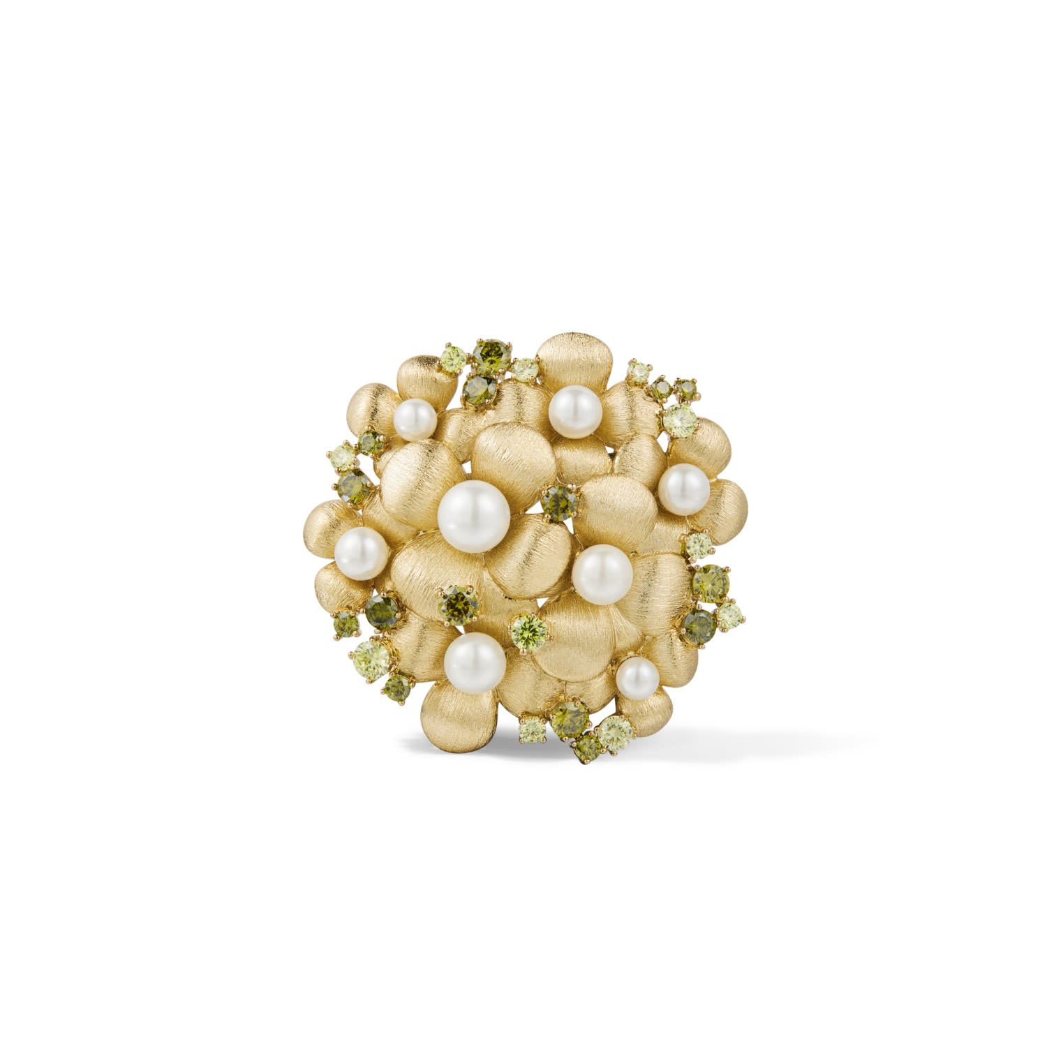 Retro Chic Women's White / Green / Gold Garden Blossom Brooch