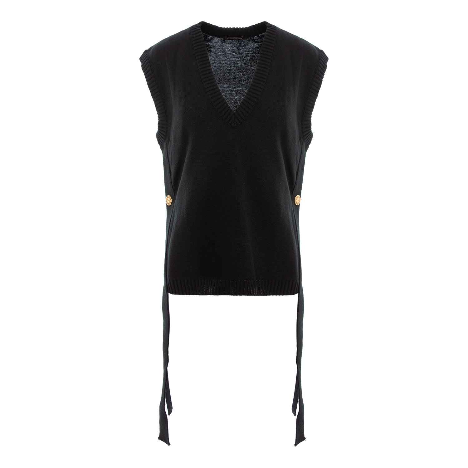 Concept A Trois Women's Knitted Vest With Side Ribbons - Black In Black