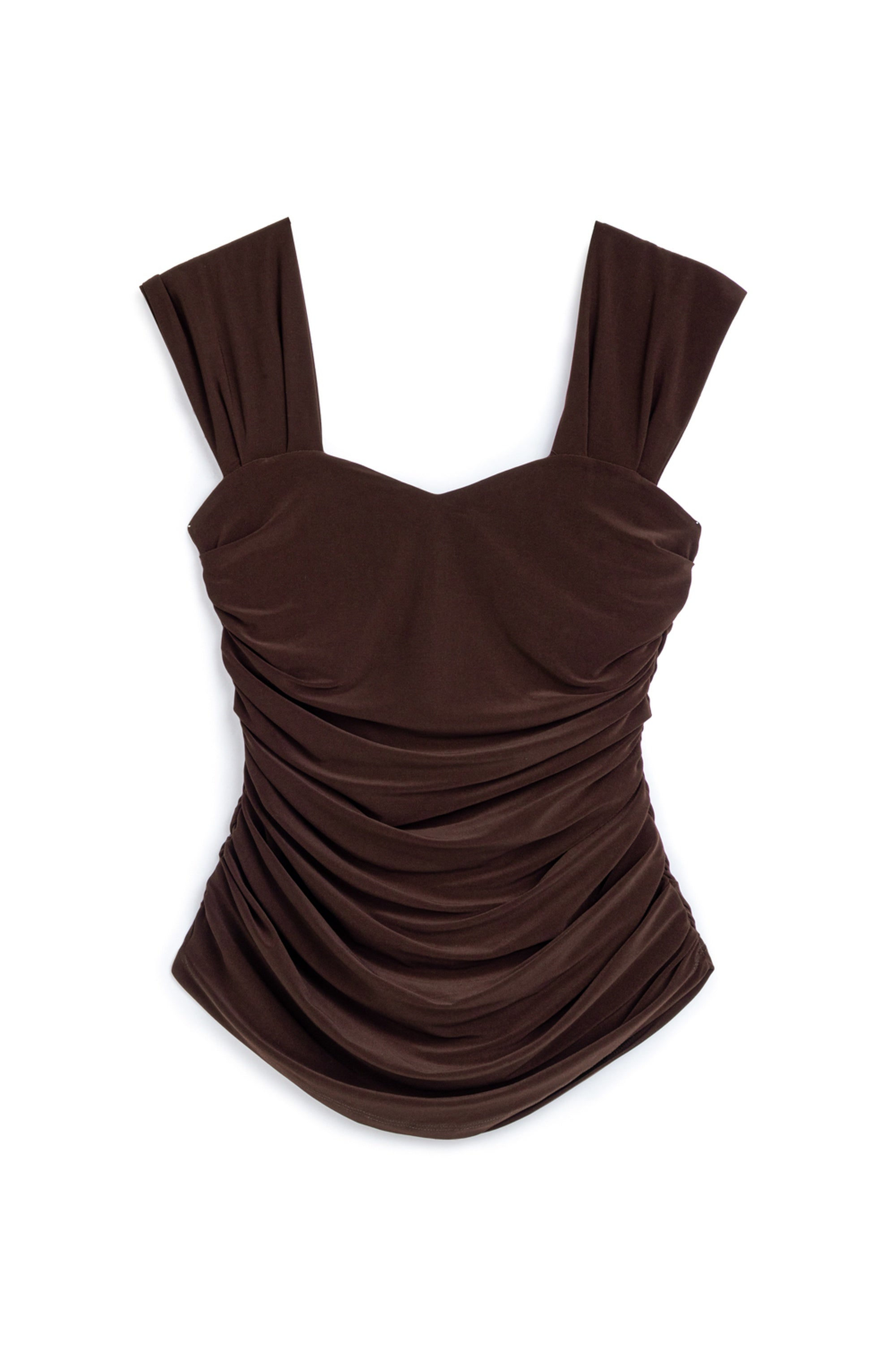 Nocturne Thick Strap Draped Detail Blouse In Brown