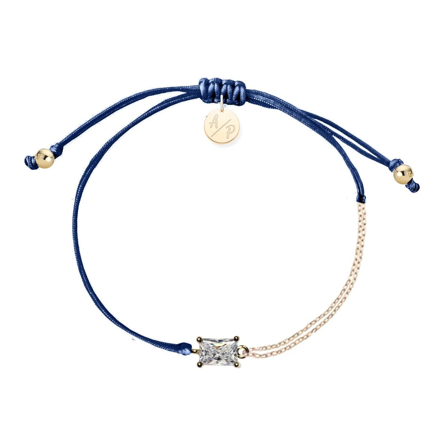 Adriana Pappas Designs Women's Blue Cz Emerald Cut Bracelet On Colored Cord - Navy In Blue