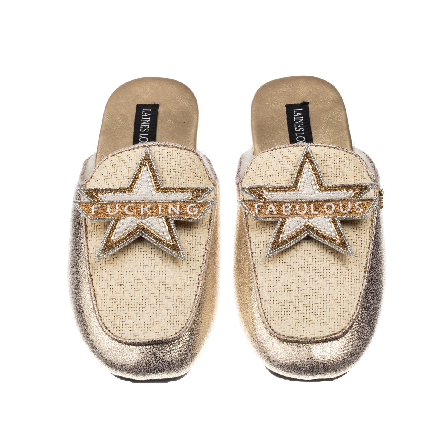Laines London Women's Gold / Neutrals Classic Mules With Fucking Fabulous Brooches - Cream & Gold In Gold