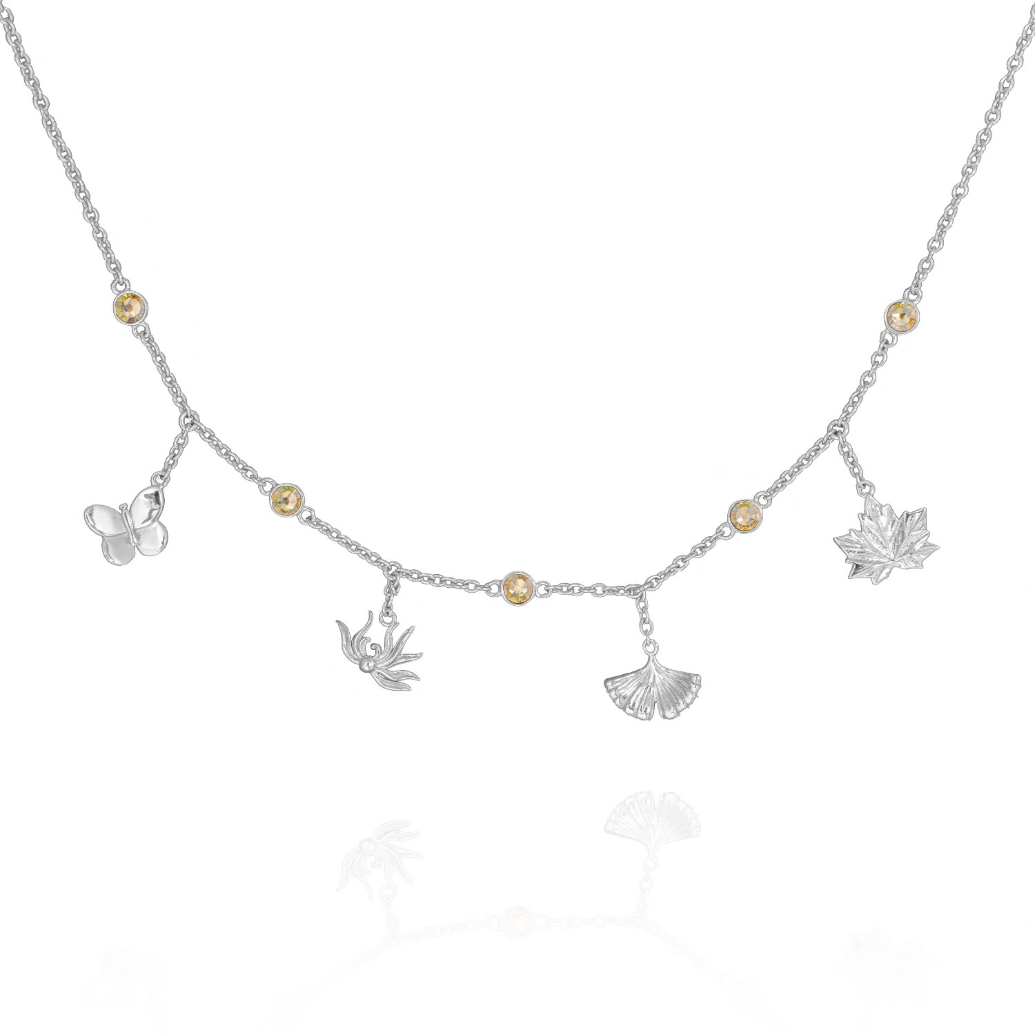 Far East Jewelry Women's Silver / Yellow Handcrafted Silver & Crystal Autumn Sound Necklace In Multi